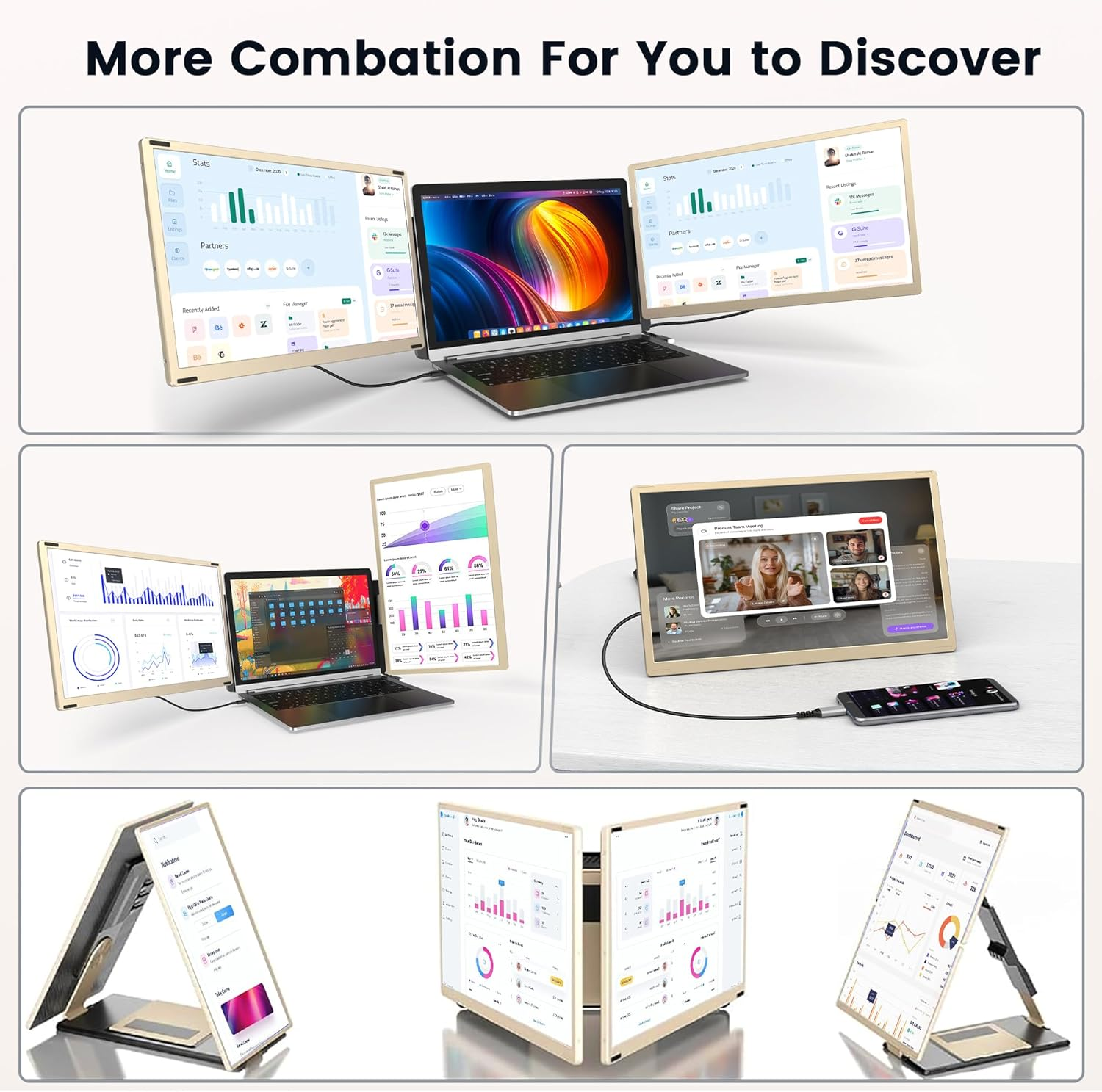 Updated Laptop Screen Extender,15.6" Portable Triple Monitor for 13&rdquo;-17.3&rdquo;Laptop with IPS FHD 1080P Display, Detachable Laptop Extended Monitor Compatible with Mac, Wins, Dex, Chrome image number 5