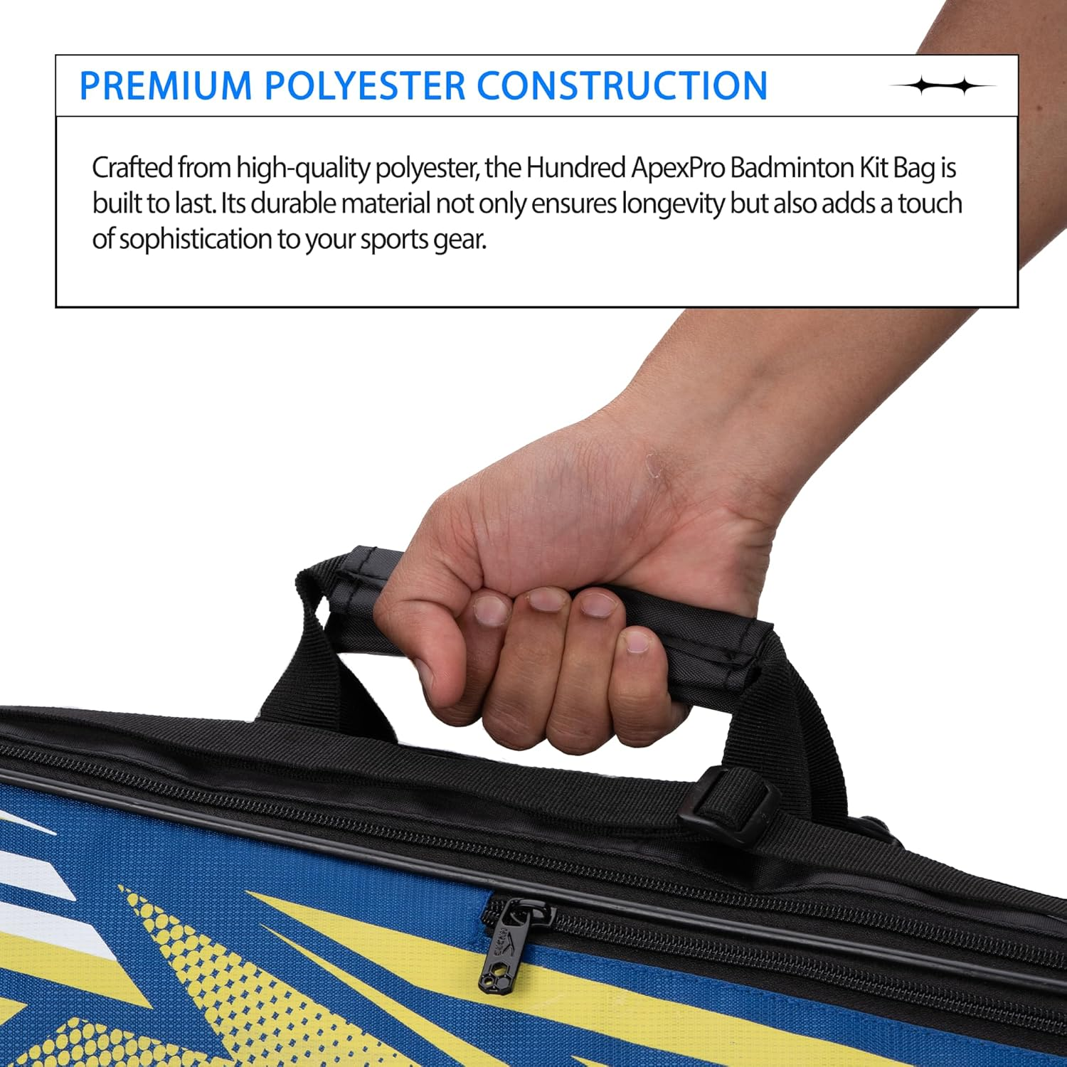 HUNDRED Urban Pod Badminton Kit-Bag (Royal Blue, Large) | Unisex | Material: Polyester | 3 Spacious Compartments | Double Zipper Closure image number 6