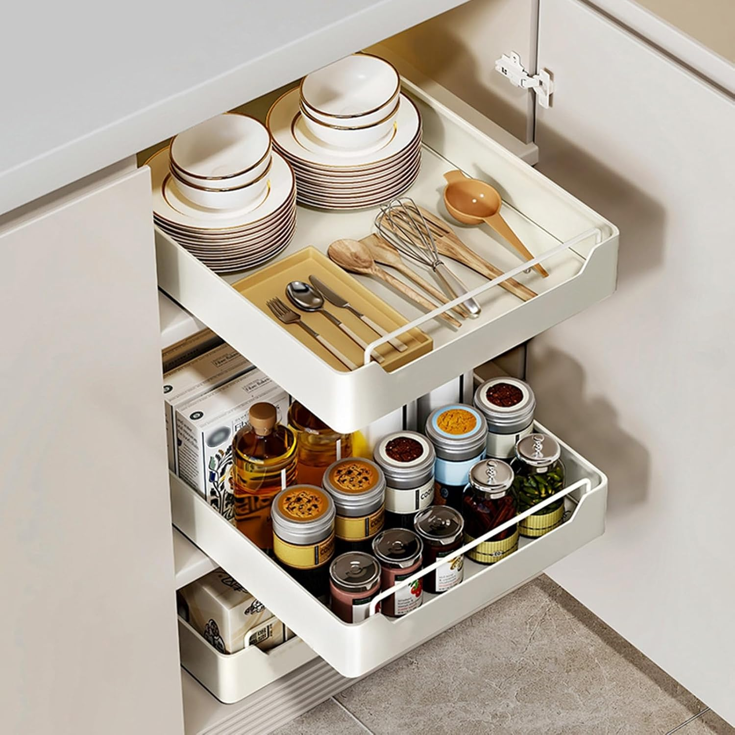 Pull Out Organisers Expandable Pull Out Cabinet Organizer, Slide Out Cabinet Organizer Drawer Storage for Kitchen, Living Room, Home (Size : 43 * 25 * 7Cm), Stainless Steel image number 6
