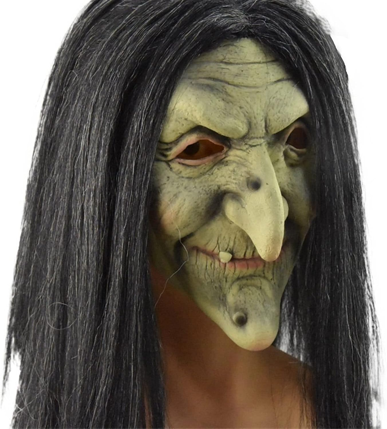 Witch Mask, Horror Witch Mask with Hair Halloween Old Women Scary Latex Witch Mask Cosplay Costume Party Prop (Color : A)
