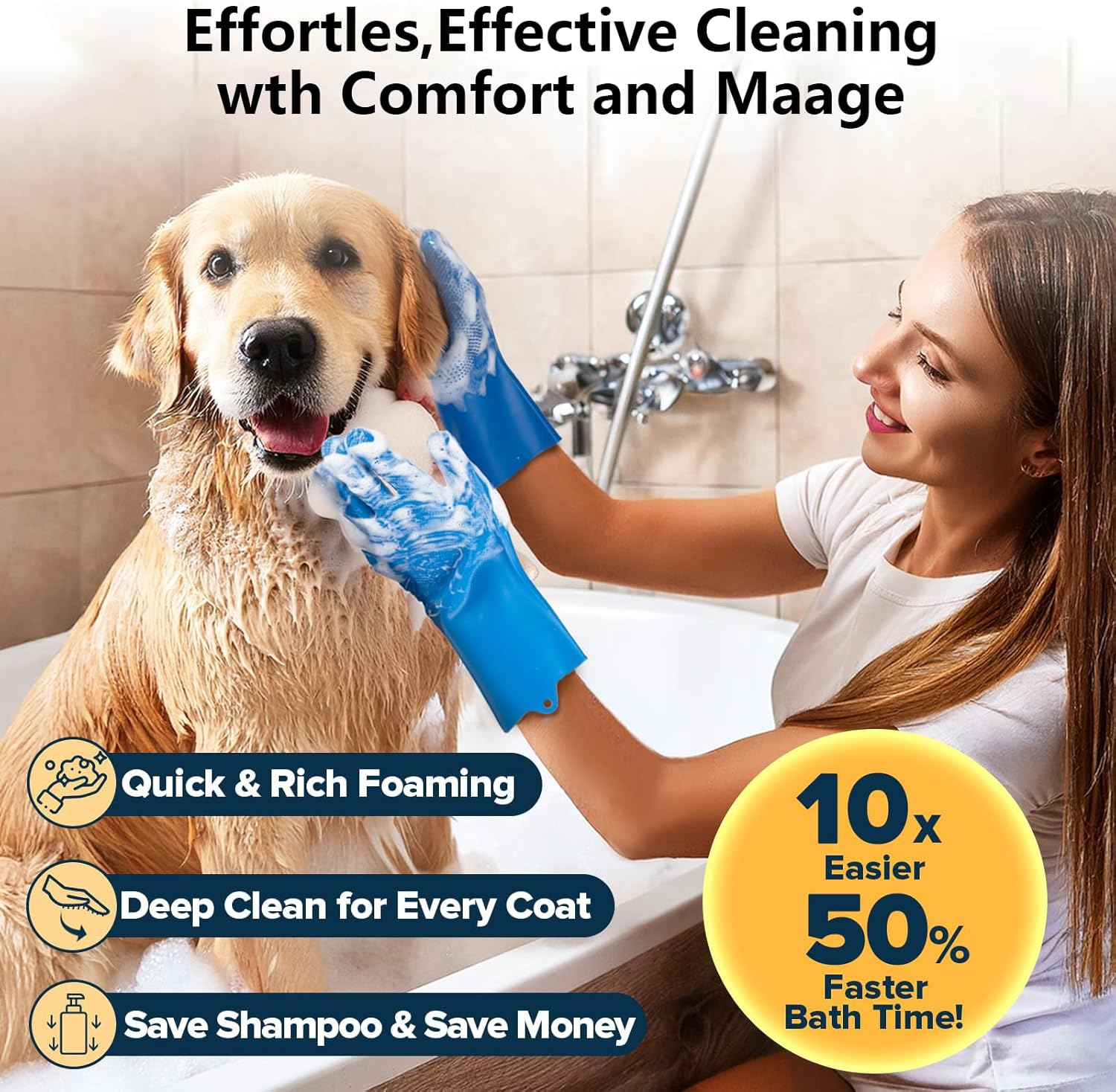6PCS Pet Grooming Kit, Dog Cleaning Gloves & Dog Bath Brush, Dog Shampoo Brush, Cat Bathing Products,Toothbrush image number 3