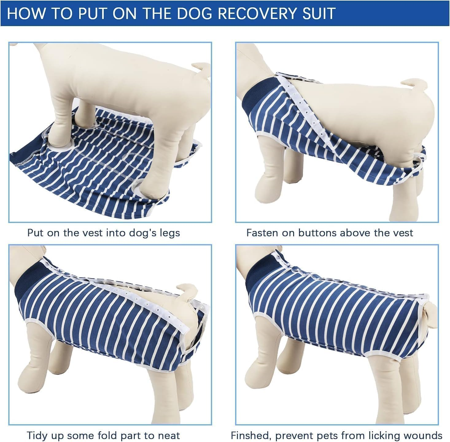 Dog Recovery Suit Cats Bodysuits for Abdominal Wounds Recovery Shirt for Male Female Pet Surgical Snugly Suit after Surgery Anti-Licking Dog Onesies (Blue Stripe, XL) image number 2