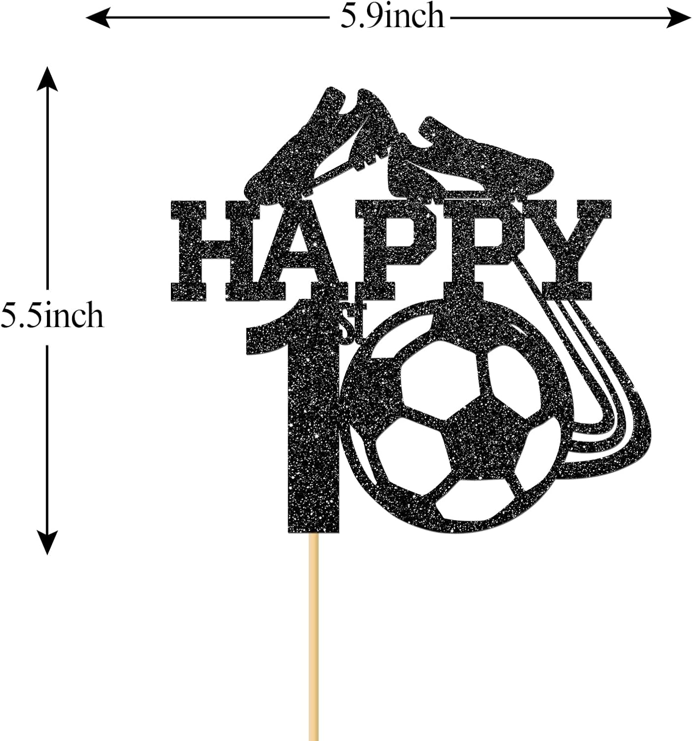 Monmon & Craft Soccer 1St Birthday Cake Topper/Sport Theme Soccer Ball Baby Shower Cake Docer/Soccer Player Boy 1St Birthday Party Decorations - Black Glitter image number 2