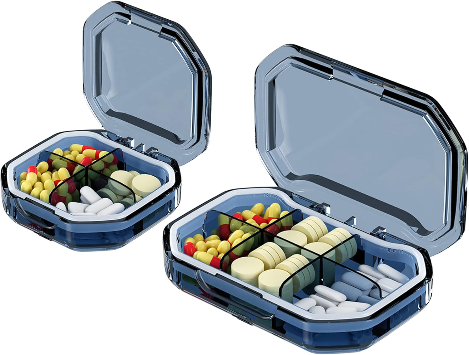 Pill Organizer Airtight Pill Box Pill Dispenser Home Travel Supplement Holder Portable Compact Waterproof Pill Box to Hold Medicine, Vitamin, Fish Oils, Jewelry and Secrets Daily Medicine (Blue)