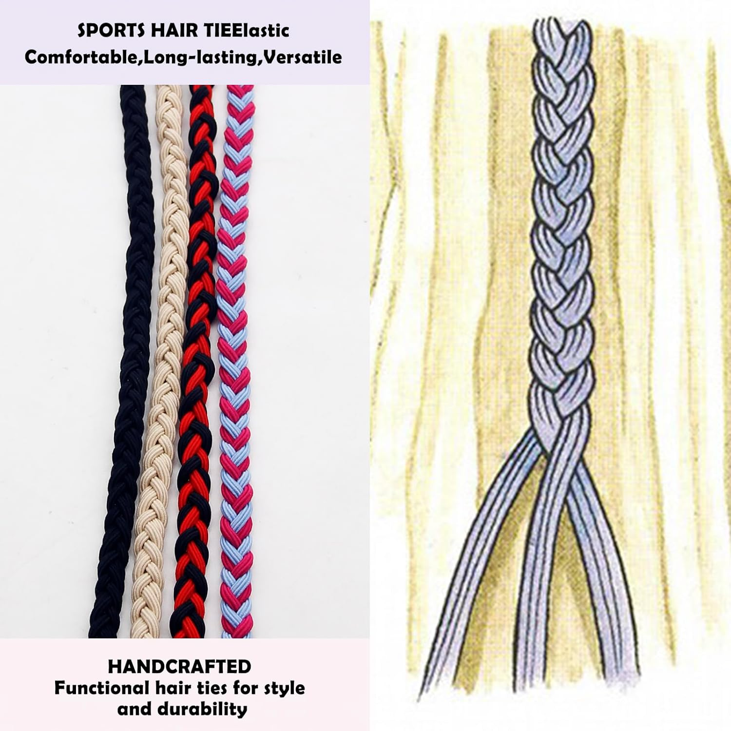 APCGSM 4PCS 25" Hair Ties for Women, Swimming Hair Ties Ponytail Holders Black Sport Elastic Hair Ties No Damage for Thick Hair Ponytail Wrap Hair Tie (4Pcs Black-25") - Black Red-25" image number 6