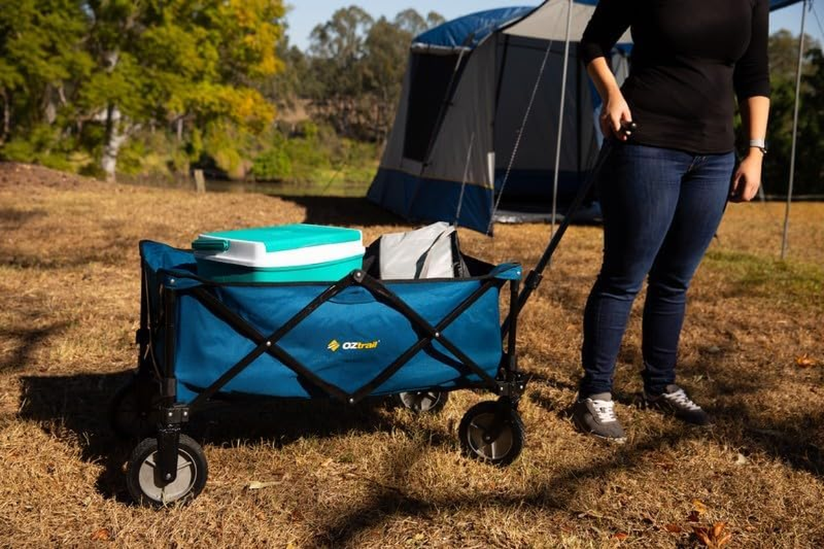 Oztrail Collapsible Camp Wagon - Whether Going to the Markets, Beach or Picnic, the Small Packdown Size, yet Large Volume with Sturdy Construction, This Is the Ideal Wagon to Move Your Gear. image number 4