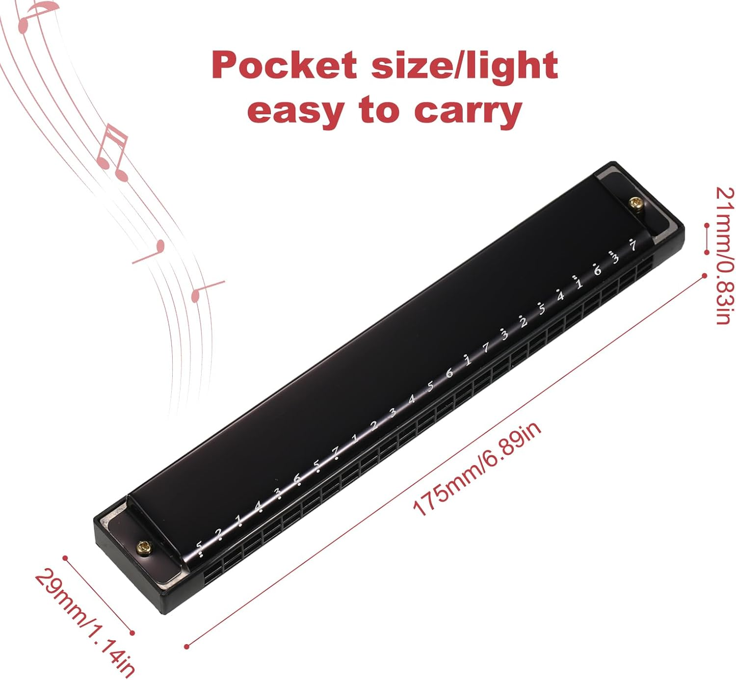 Harmonica Professional Harp Armonica Key of C 24 Hole Polyp Diatonic Mouth Organ with Case for Blues Folk Jazz Pop for Music Student Teacher Beginner