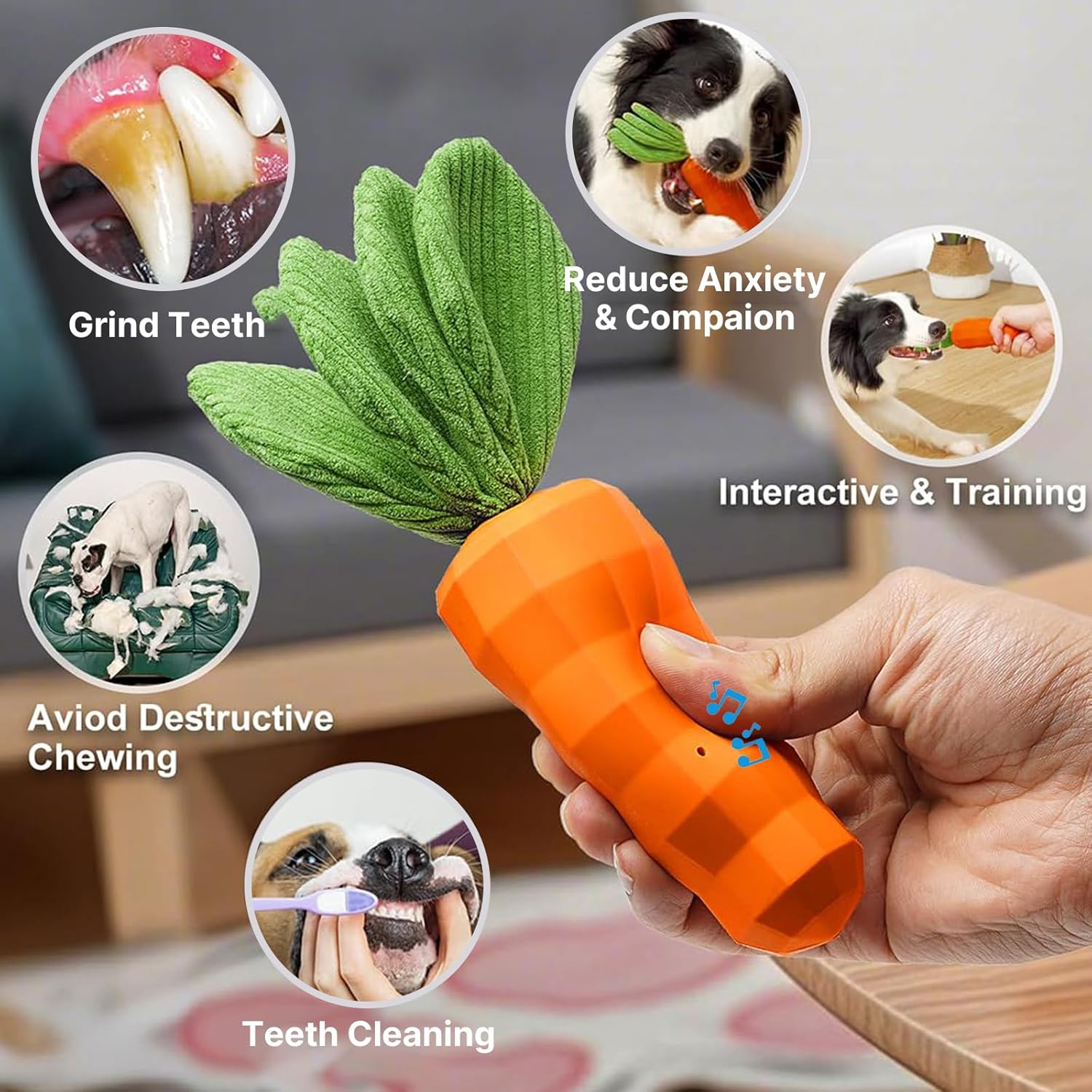 Dog Squeaky Chew Toys for Aggressive Chewers, Rubber Carrot Dog Toys, Indestructible Dog Chew Toys for Training and Cleaning, Interactive Tough Dog Toy for Puppy Medium Breeds