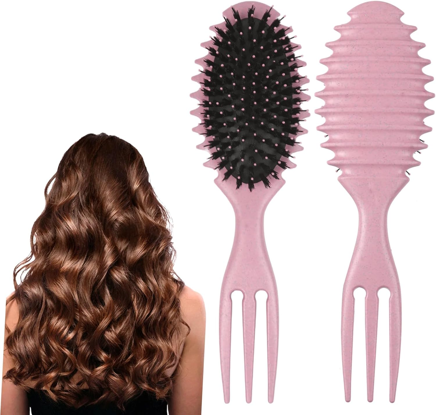 Boperzi Curly Hair Brush, Curl Brush, Boar Bristle Hair Brush Styling Brush, 2024 New Curly Hair Brush for Detangling for Combing Men and Women (Pink)