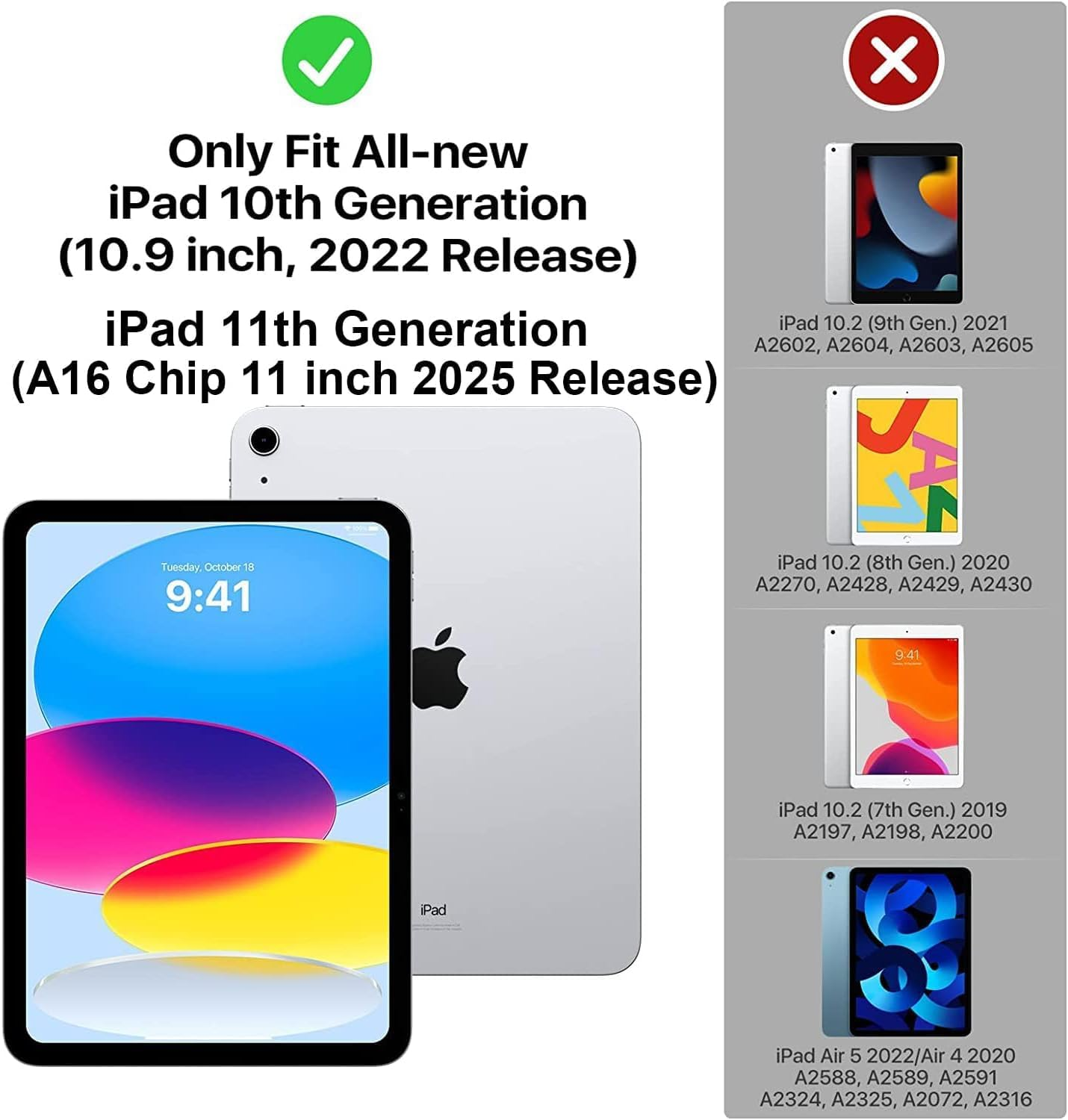 T Tersely Leather PC Hard Case Cover for Ipad 11Th Generation 11" 2025/ Ipad 10Th Generation 10.9" 2022, Slim Stand Hard Back Shell Smart Sleep/Wakeup Cover - Blue image number 3