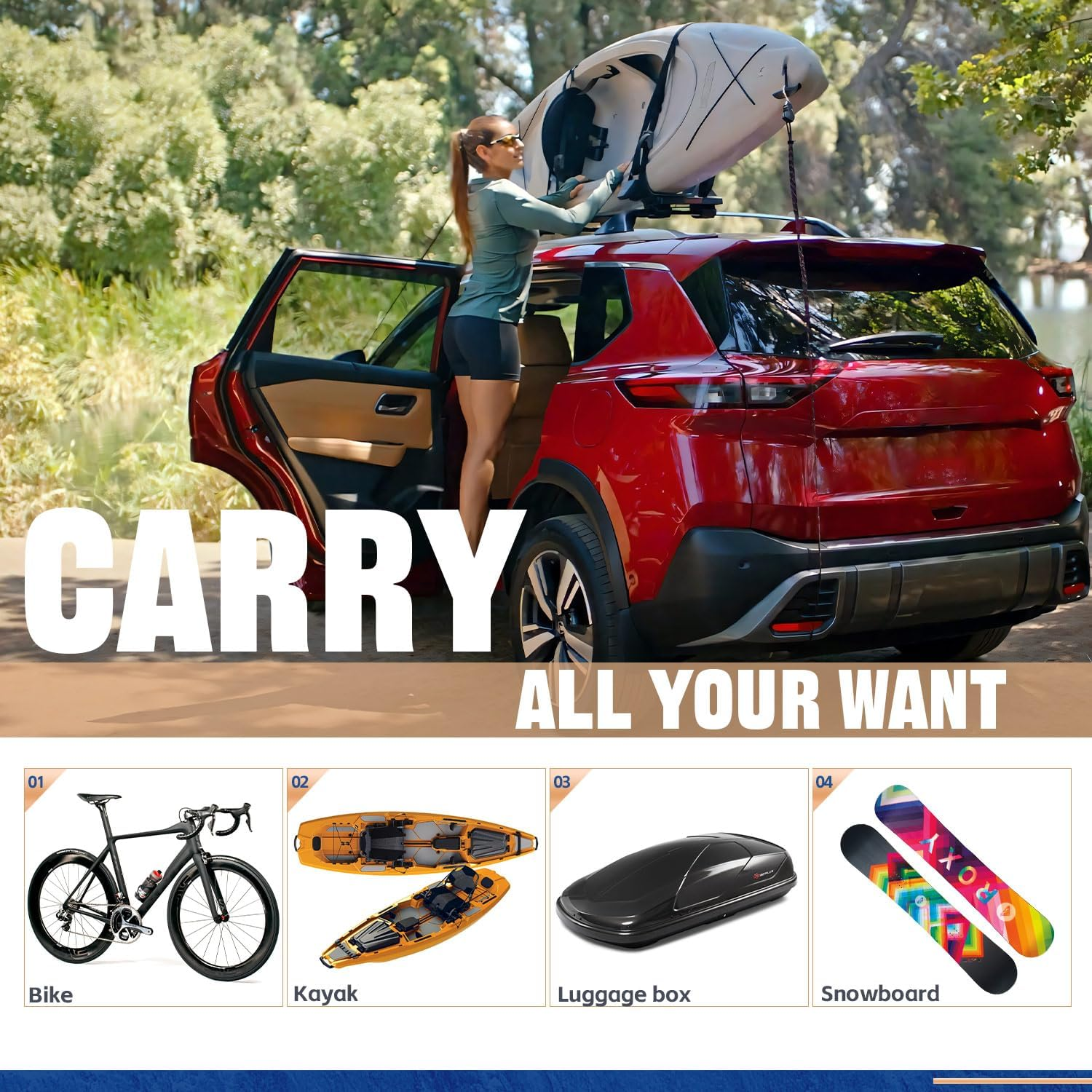 &lrm;AUXPACBO Real Lockable 220 LBS Cross Bar Fit for Nissan Rogue 2021 2022 2023 2024 2025 SV SL Platinum with Roof Rail Roof Rack Crossbars Rooftop Luggage Cargo Carrier for Canoe Kayak Bike image number 6