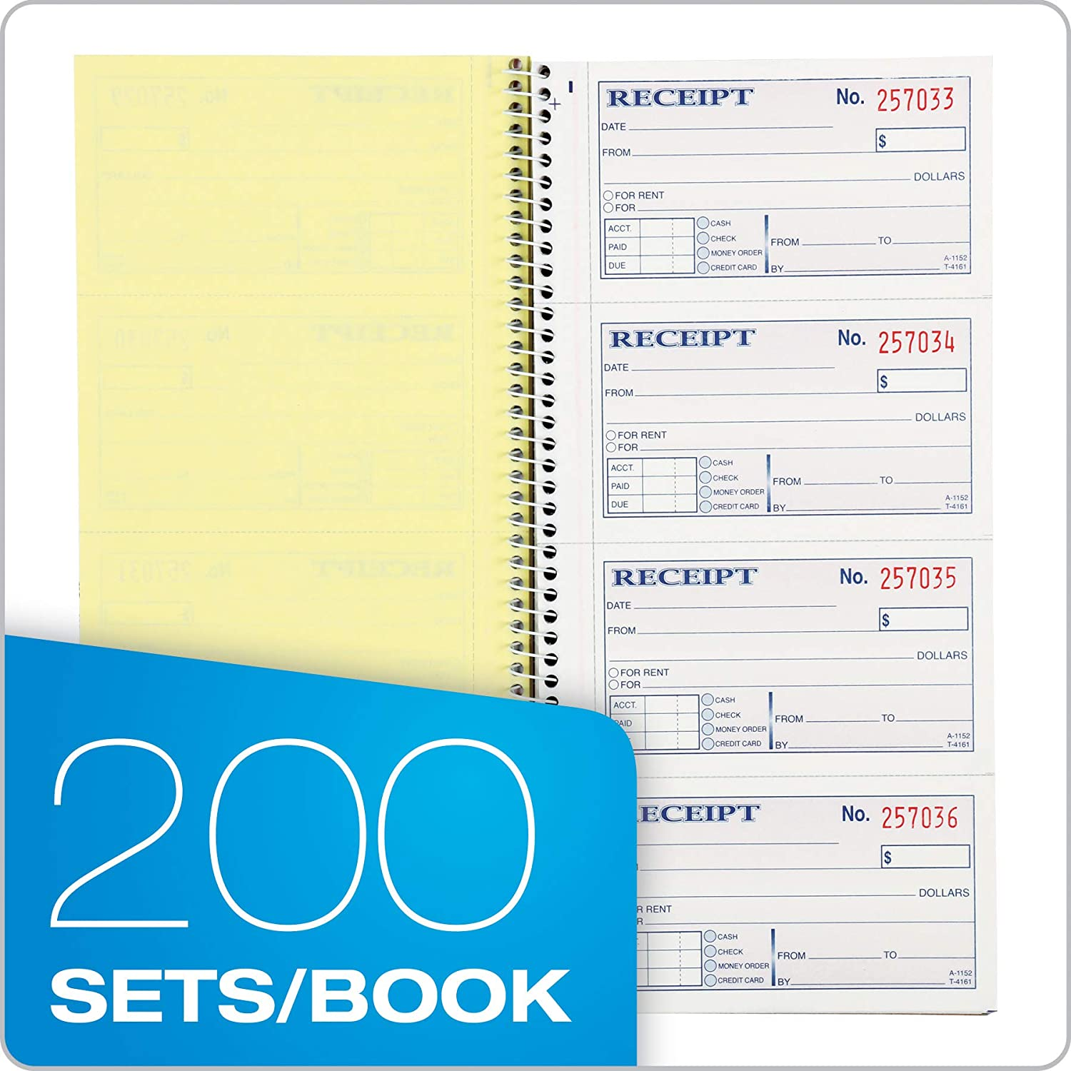Adams Money and Rent Receipt Book, 2-Part Carbonless, 5 1/4 X 11 Inch Detached, Spiral Bound, 200 Sets per Book (SC1152) image number 2