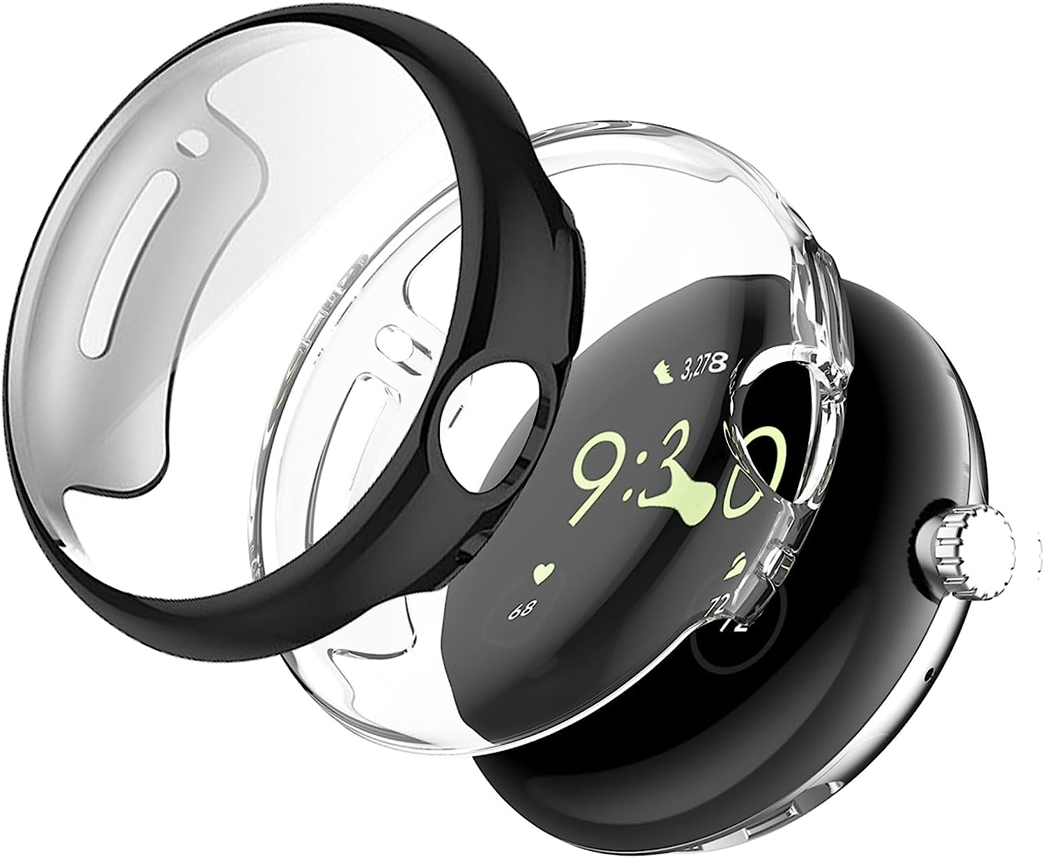 [2 Pack] Screen Protector Case for Google Pixel Watch 2 (2023)/Pixel Watch (2022), TPU Plated Full around Protective Cover for Smartwatch (Black+Clear) image number 4