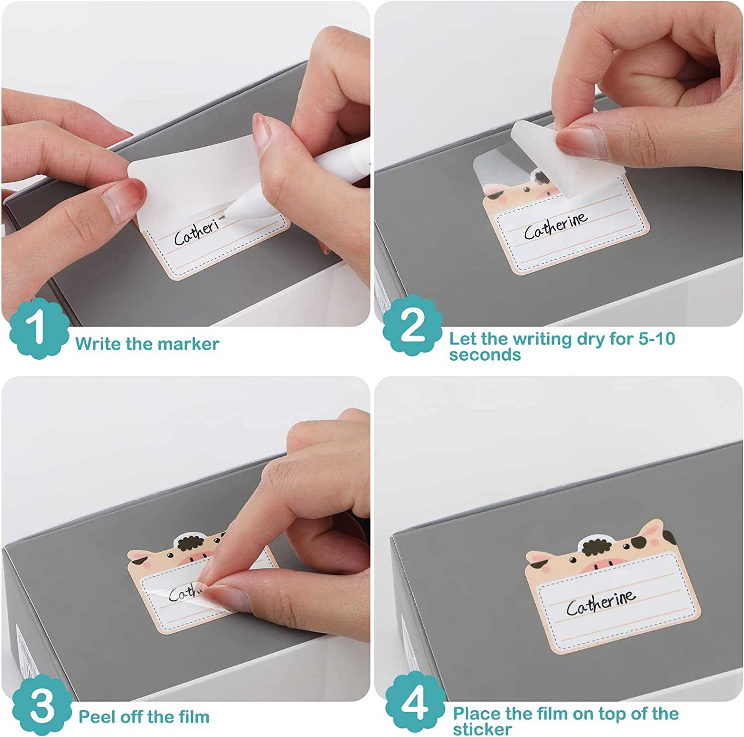 Geeric 168 Pcs Baby Bottle Labels for Daycare, Tinabless School Name Labels for Kids Self-Laminating Waterproof Write-On Name Labels Dishwasher Safe Stickers Kids Name Tags,Assorted Sizes & Colors image number 4