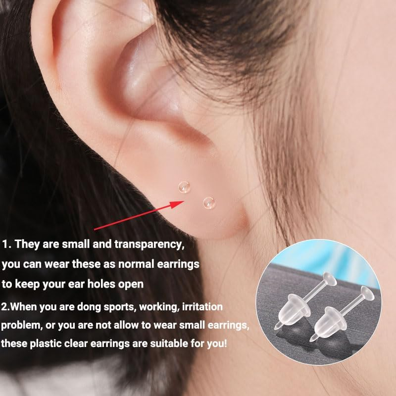 200 Pcs Plastic Post Earrings - Clear, Rubber Silicone Studs for Sports & DIY - Clear Ball image number 6