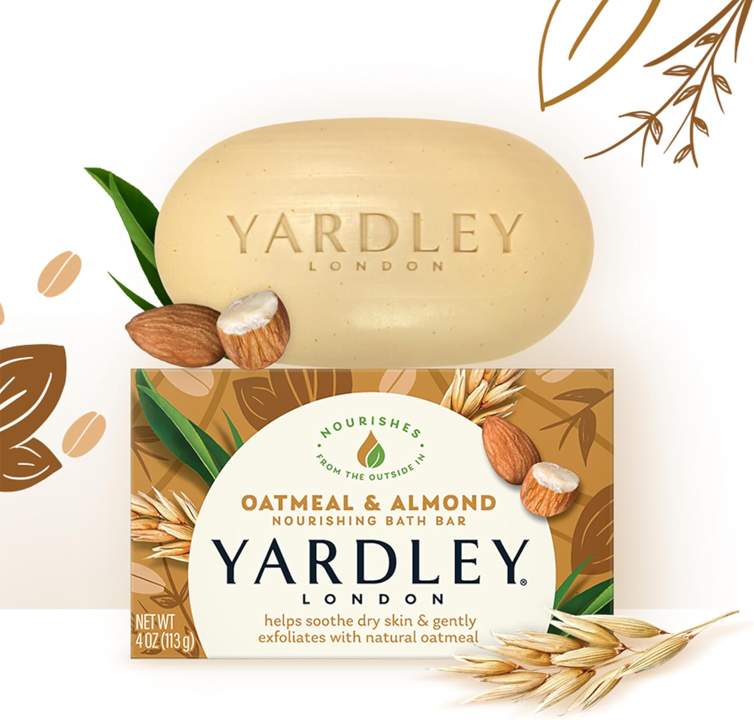 Yardley London Moisturizing Bar Oatmeal & Almond with Natural Oats 4.25 Oz (Pack of 5)