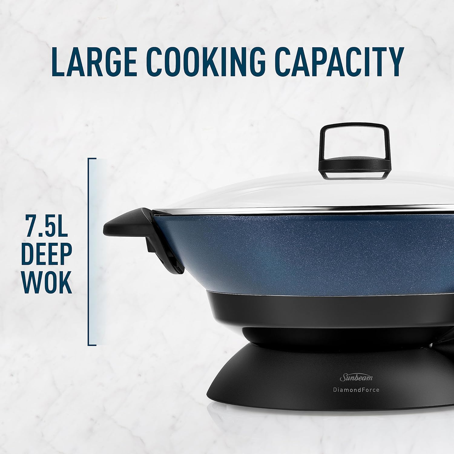 Sunbeam Diamondforce Electric Wok | Non-Stick Diamond-Infused Electric Pan Coating, Easy Wipe Clean-Up, 7.5L Large Capacity, Energy Efficient Cooking 2400W, Dark Blue WWM7100DF image number 5