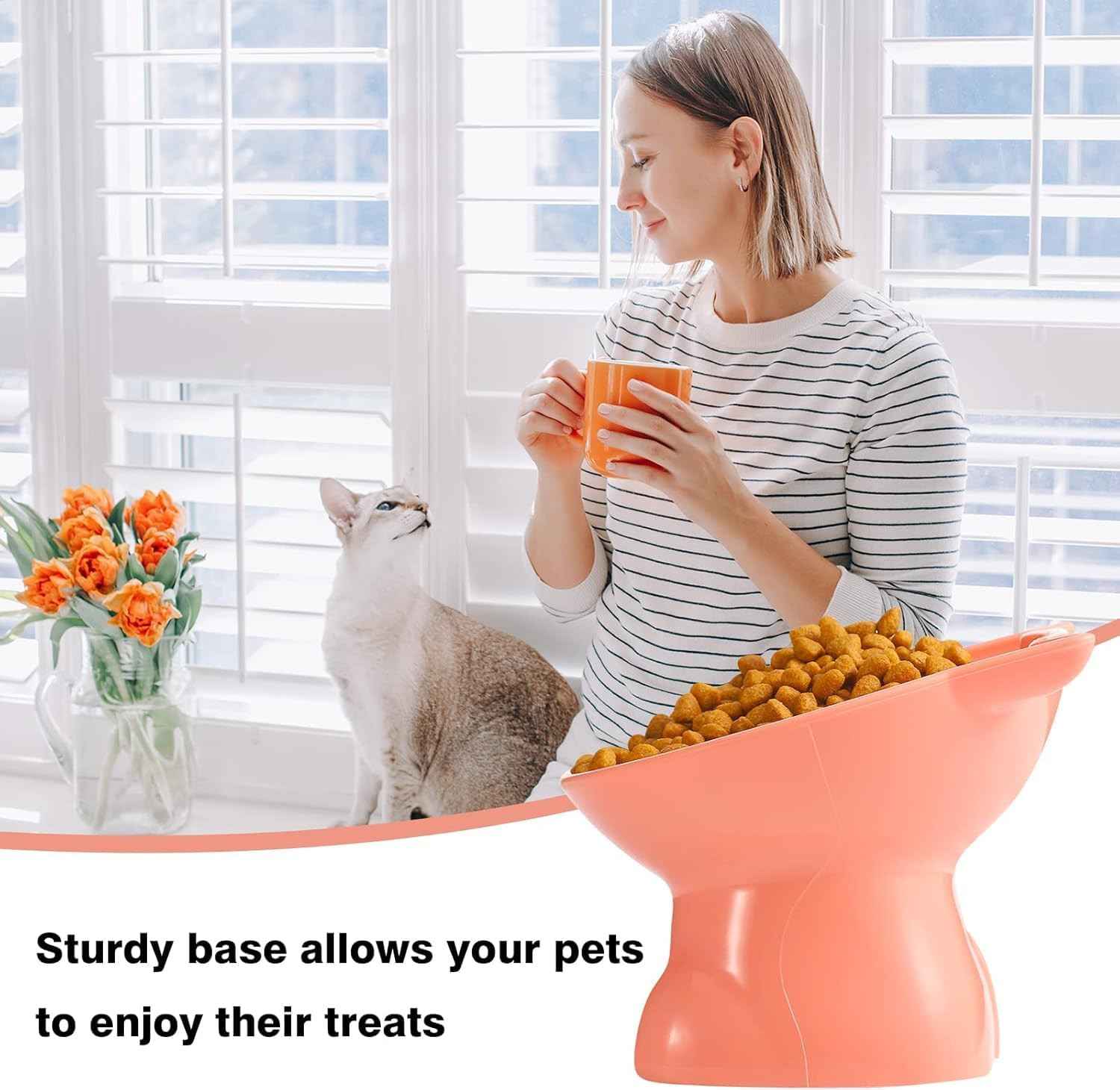 Raised Cat Bowl,4.5 Inch Height Elevated Cat Food Bowl,Tilted Pet Water Bowl anti Vomiting Feeding Bowls,Cute Shallow Cat Bowl (Pink) image number 3