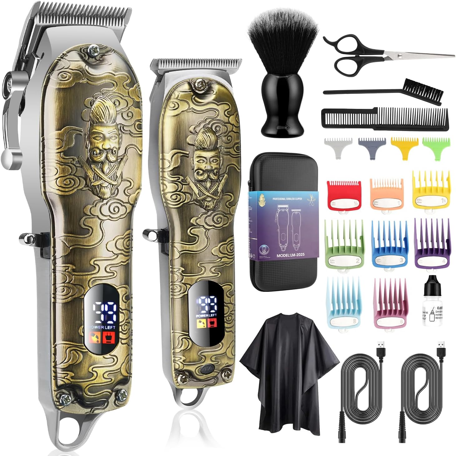 Karrte Professional Hair Clippers and Trimmer Kit,Cordless Hair Cutting Kit,Barber Supplies for Men Beard Trimmer Mens Grooming Kit Accessories (Silver)