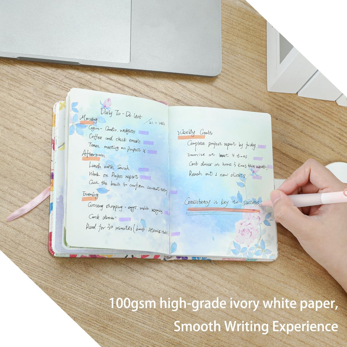 SIIXU Colorful Pocket Notebook A6 - Floral Theme with Unique Flower Illustrations, Vegan Leather, Small Size for Women, Ideal for Journaling, Notes, and Travel - 1, Light image number 4