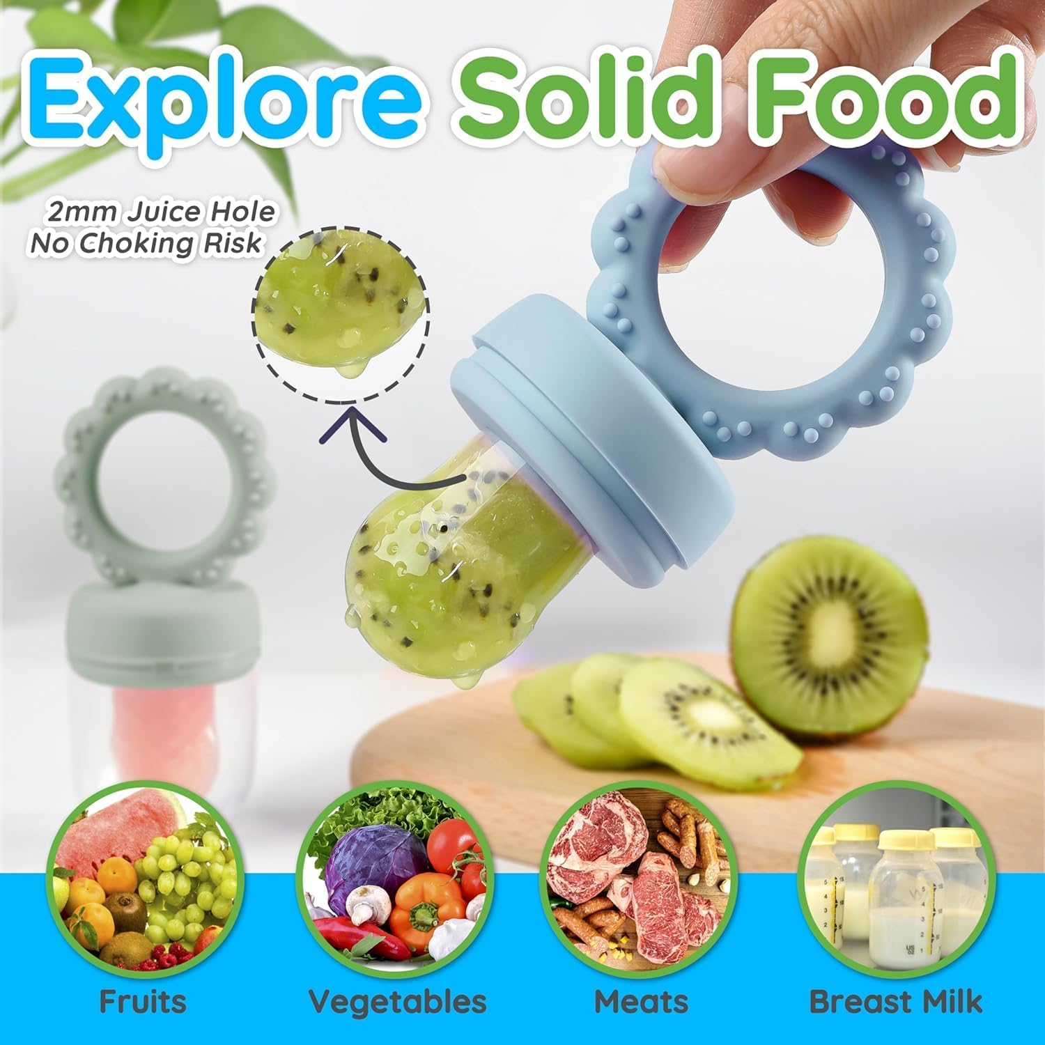 Baby Fruit Food Feeder, Mini Popsicle Ice Tray Set, BPA Free Silicone Baby Feeder for Safe Solid Food Feeding, Breastmilk Popsicle Molds for Cooling Relief, 4 Month+ image number 3
