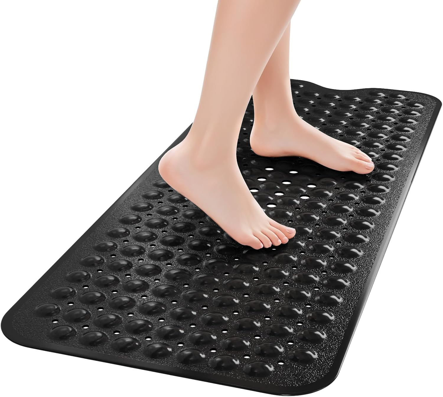 40X100Cm/15X40Inch Bathroom Mat,Shower Plastic Bath Mat with Suction Cup,Non-Slip Comfortable Bathtub Mat for Shower, Bathroom, Machine Wash Dry,Clear White