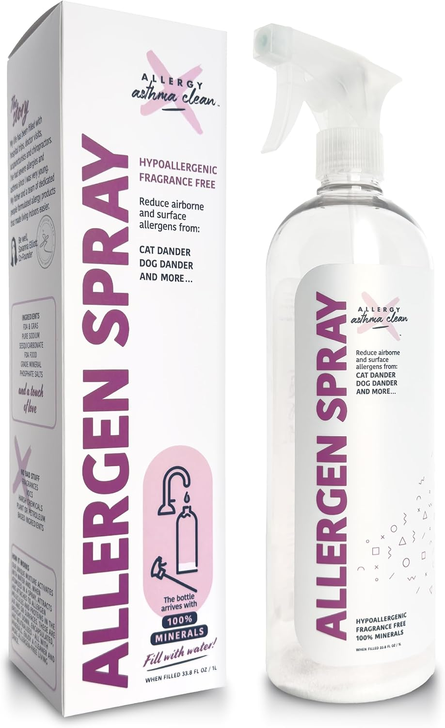 Allergen Spray (Pet Dander Dust Mites Cockroach) by Allergy Asthma Clean 33.8Oz image number 1