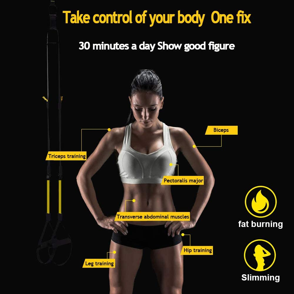 Suspension Trainer Kit,Bamb00 Sling Training with Door Anchor,Adjustable Multifunctional Fitness Band Set for Home Gym and Outdoor Professional Full-Body Workouts(1,Black Yellow) image number 4