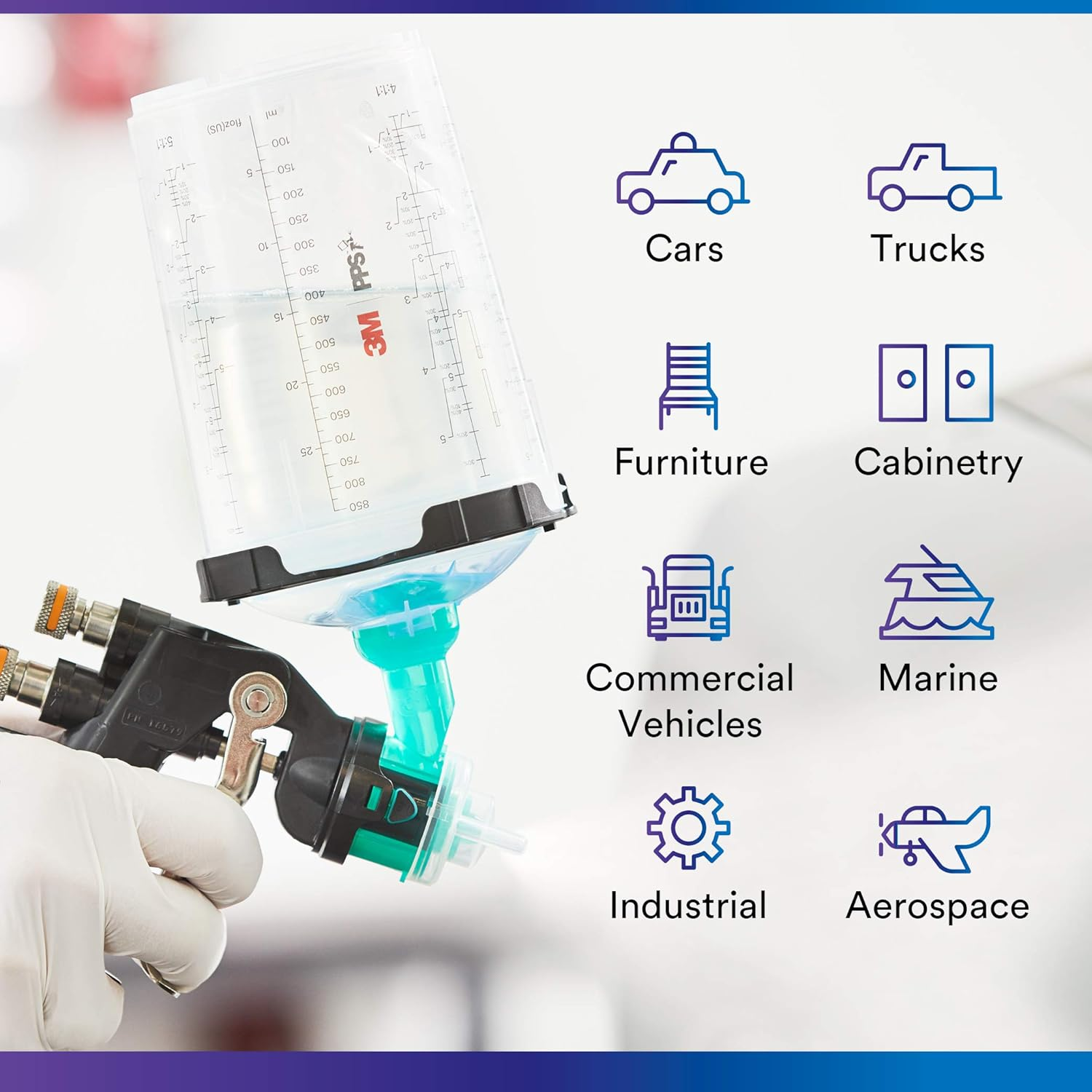 3M PPS 2.0 Spray Gun Cup, Lids and Liners Kit, 26325, Large, 28 Ounces, 125-Micron Filter, Use for Cars, Furniture, House and More, 1 Paint Cup, 50 Disposable Lids and Liners, 32 Sealing Plugs image number 4