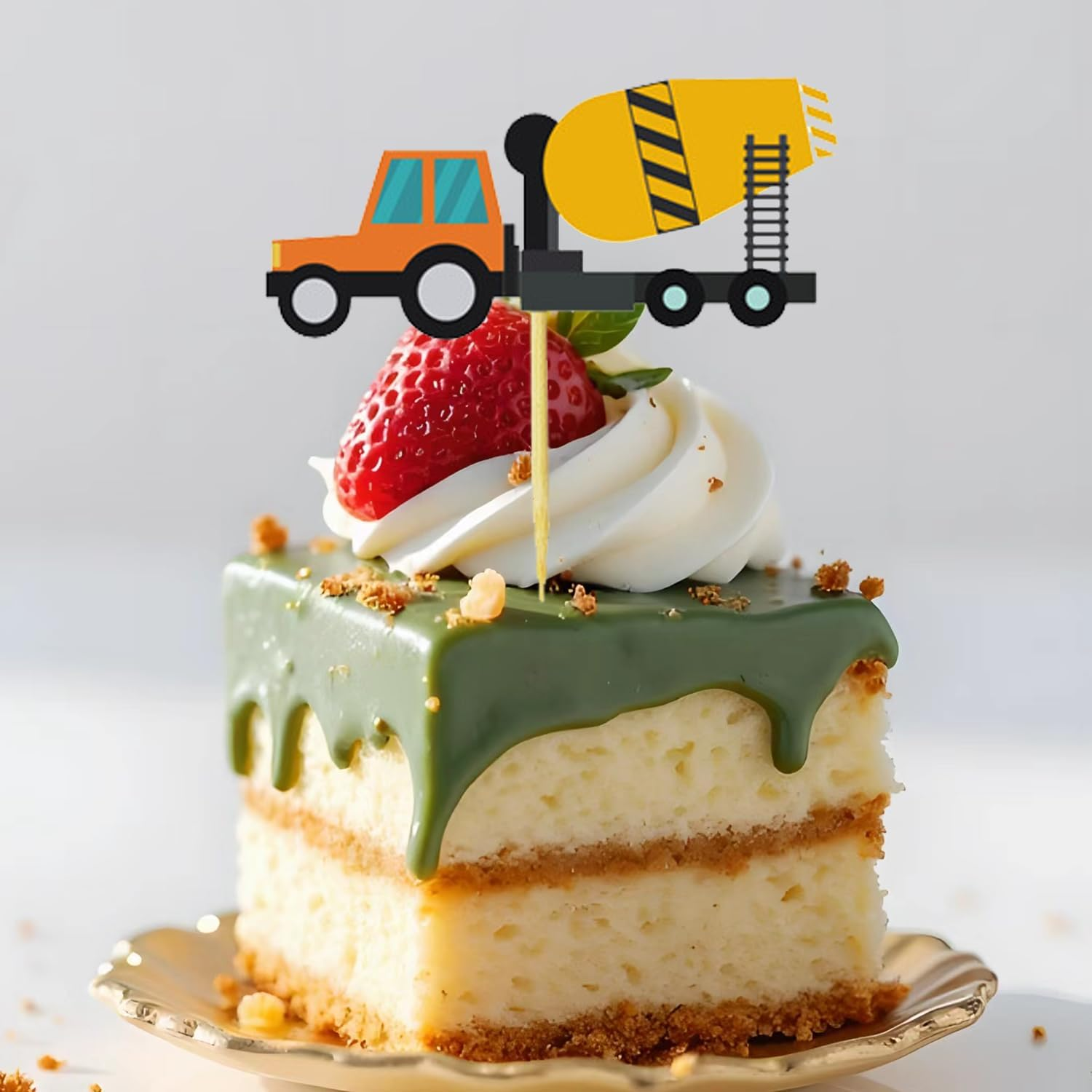 12Pcs Construction Cupcake Toppers Happy Birthday Cake Topper Stop Sign Dump Truck Excavator Tractor Party Cake Picks Decorations for Construction Theme Birthday Party Supplies image number 4
