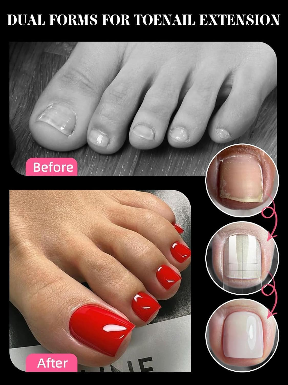 Poly Gel Nail Forms Kit for Toes - Kalolary Reusable Dual Toenail Forms for Builder Gel, Toe Nail Kit with 2.5Oz Slip Solution, Brush, File, 5PCS Clips - 12 Sizes 120PCS image number 3