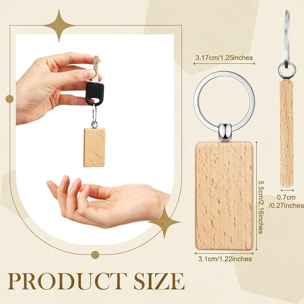 50 Pieces Blank Wooden Key Tag Key Engraving Blanks Unfinished Wood Keychain Key Ring Key Tags for DIY Crafts,Rectangle image number 5