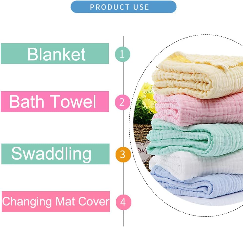 Aablexema Baby Muslin Bath Towels - Set of 2 Large Size 43X43 Inches Swaddle Blanket for Newborn Toddlers Boys Girls - Suitable for Baby'S Delicate Skin(White) image number 2