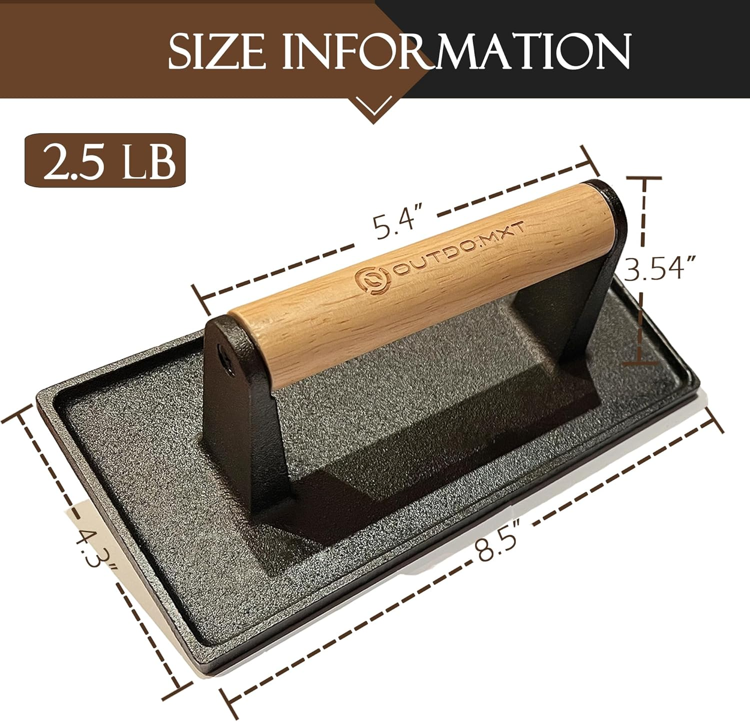 Burger Press Smash Burger Press for Blackstone Griddle Heavy Duty Cast Iron 8.5"X4.3" Rectangular Grill Press Bacon Press with Wood Handle and Silicone Protective Cover image number 1