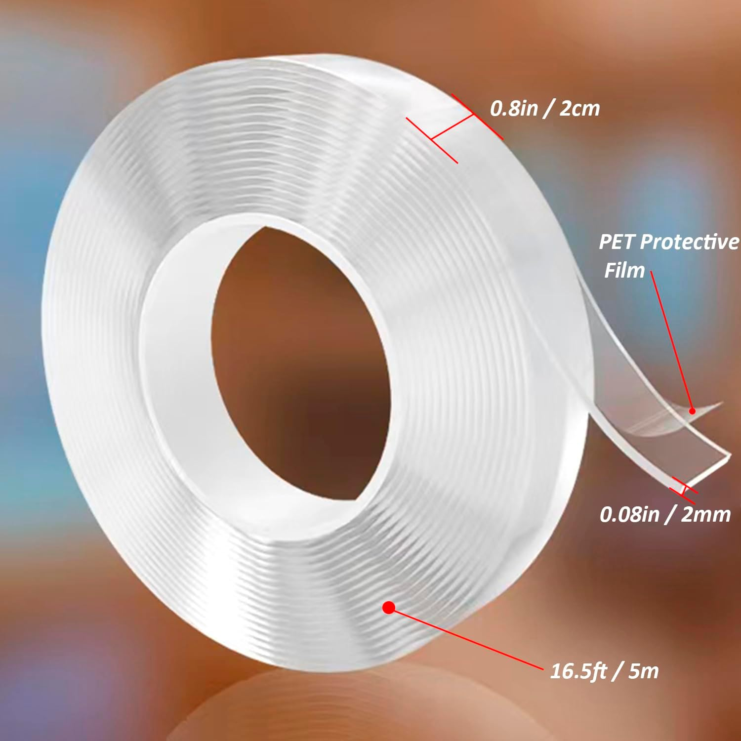 Double Sided Tape, 16.7Ft Transparent Nano Tapes, Multipurpose Removable Mounting Adhesive Grip, Reusable Strong Sticky Wall Strips for Paste Items,Household (5Meters)