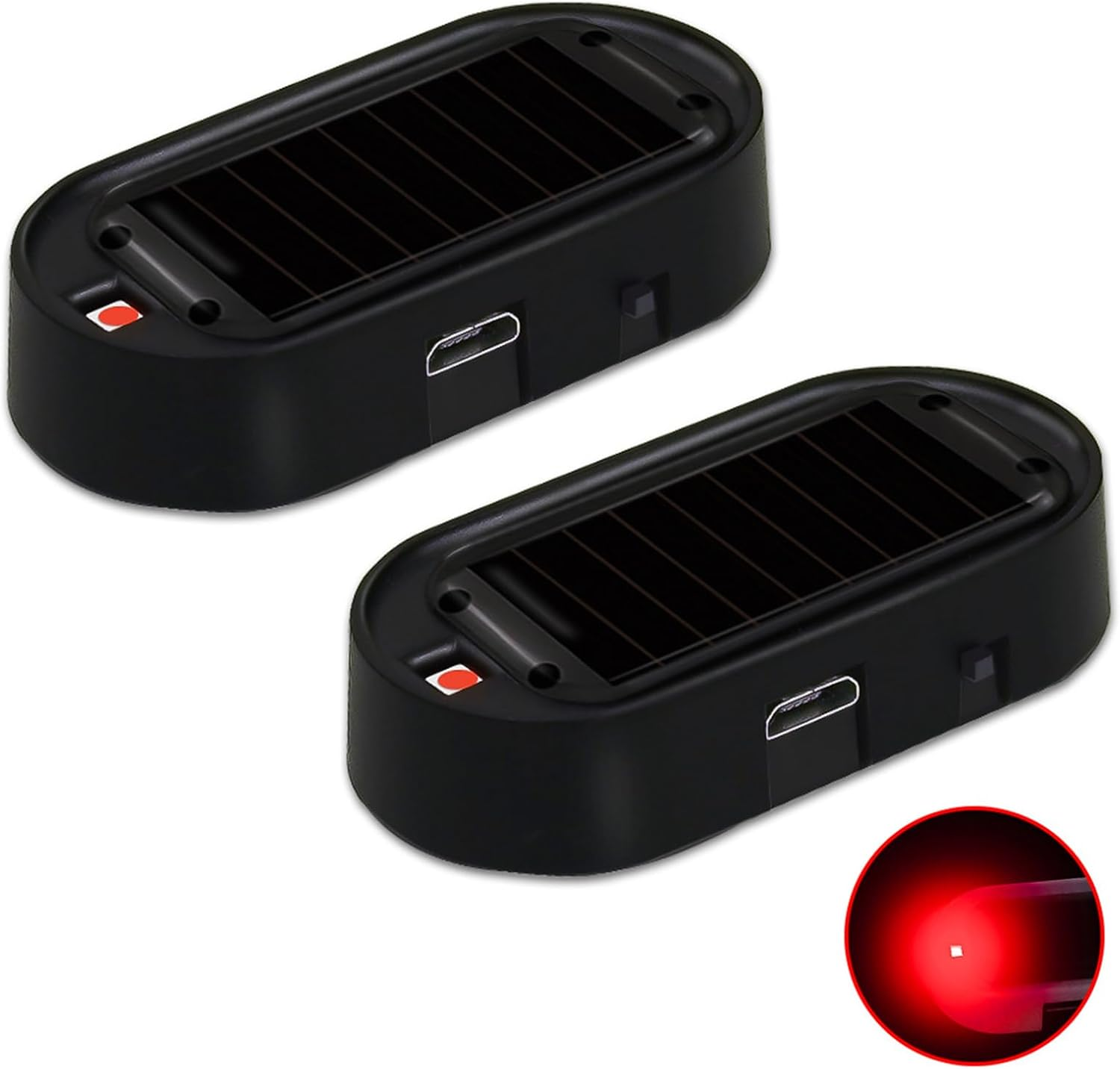Shudyear Car Solar Power Simulated Dummy Alarm，New Model&Brighter & Clearer，Anti-Theft LED Flashing Security Light Fake Lamp with USB Charger Port，2Pcs (Red)