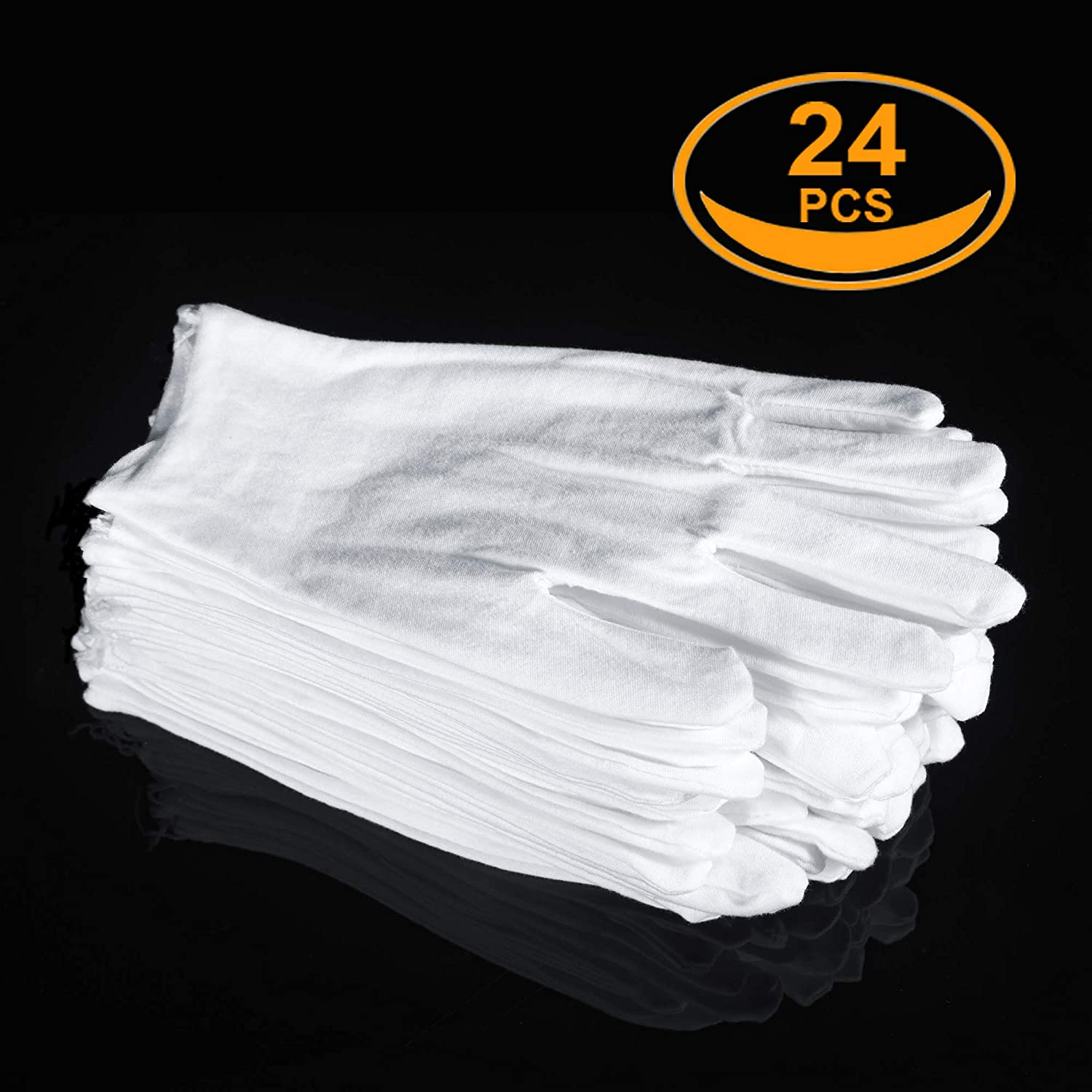 12 Pairs White Cotton Work Gloves for Serving Inspection Costume - Cloth Gloves for Dry Hands Eczema SPA Moisturizing image number 1