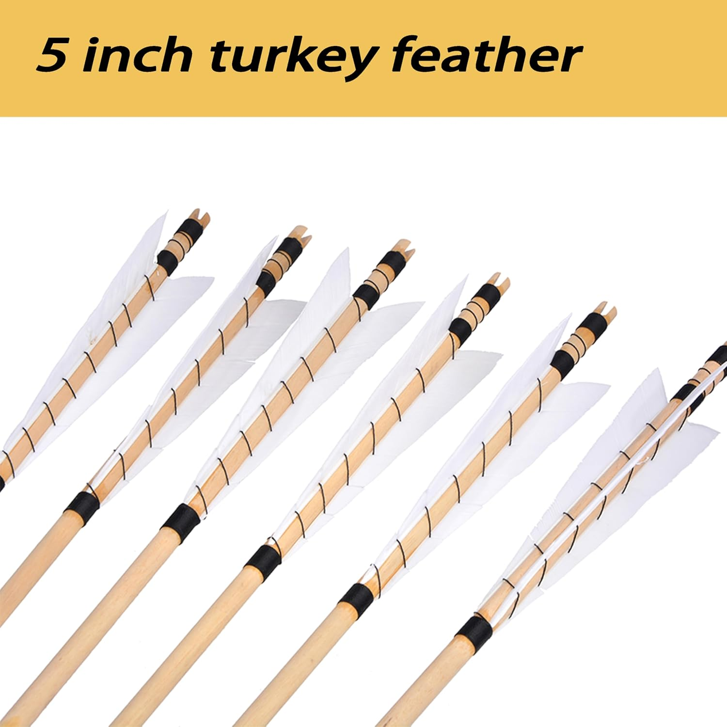 32 Inch Wooden Arrow English Longbow Arrow Target Pracrice Arrow Shaft with 5" Turkey Feather Fletching and Field Point for Recurve Bow Longbow Traditaonal Bow image number 4