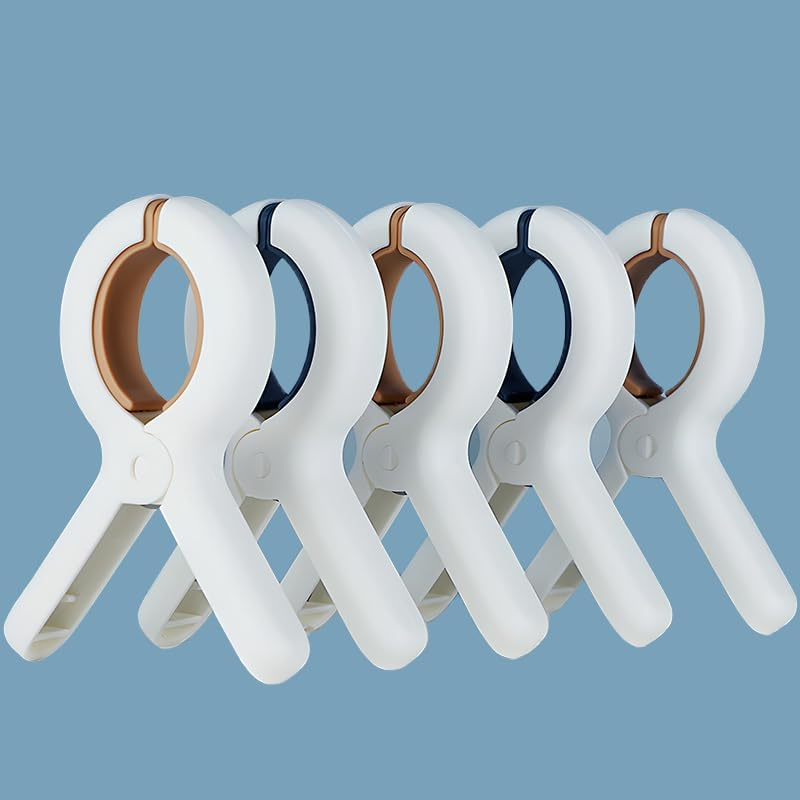 Set of 8 Oversized Beach Towel Clips, Maximum Clamp Opening 1.8 Inches, Heavy-Duty Towel Clips for Beach Chairs, Cruises, Clothing and Towel Rack Clamps. (4 Khaki and 4 Blue). image number 3