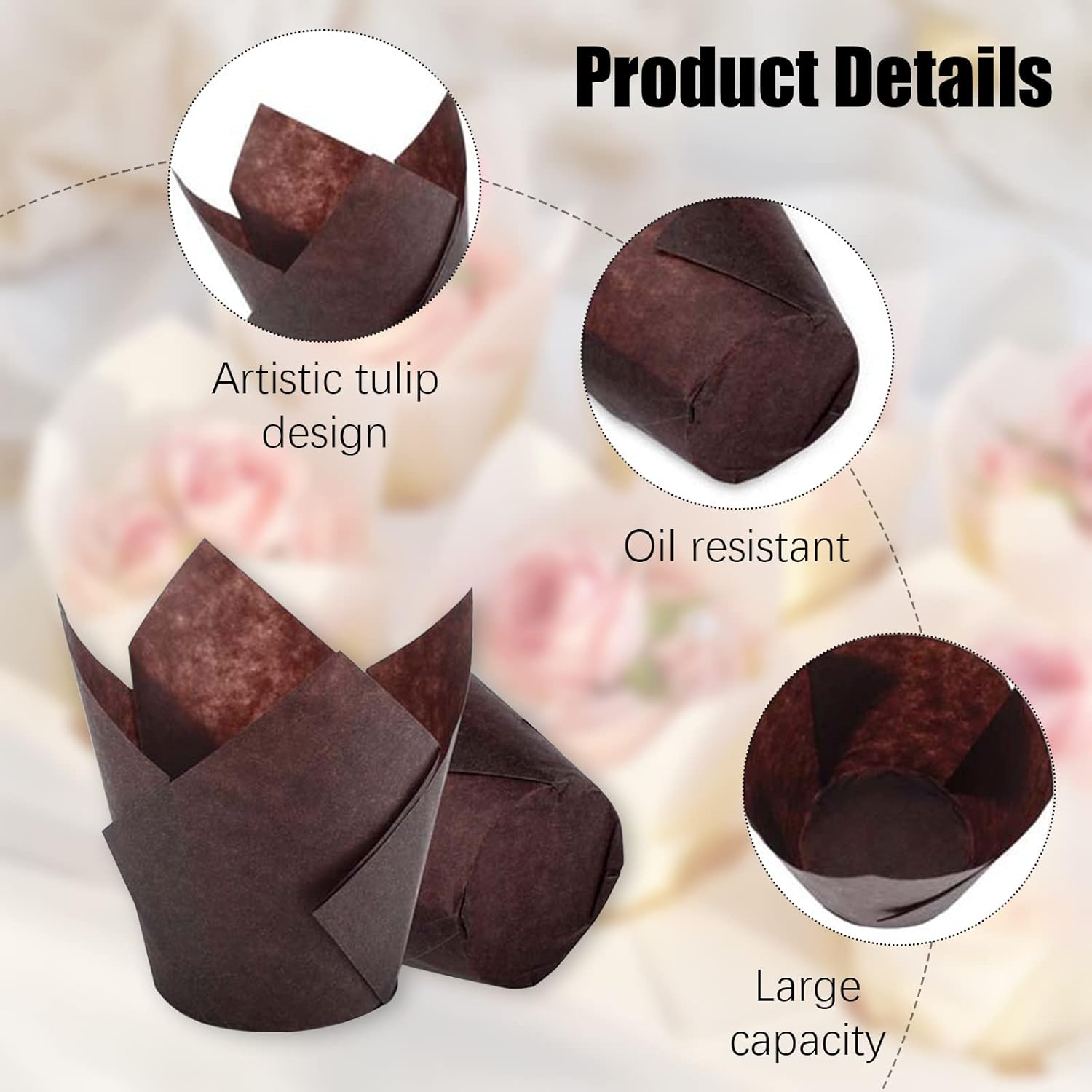 300Pcs Tulip Cupcake Liners, XIACIBDUS Muffin Baking Cupcake Cups, Rustic Cupcake Wrapper, 3 Colors Grease Proof Baking Cup Holders for Party Wedding Birthday Christmas image number 4