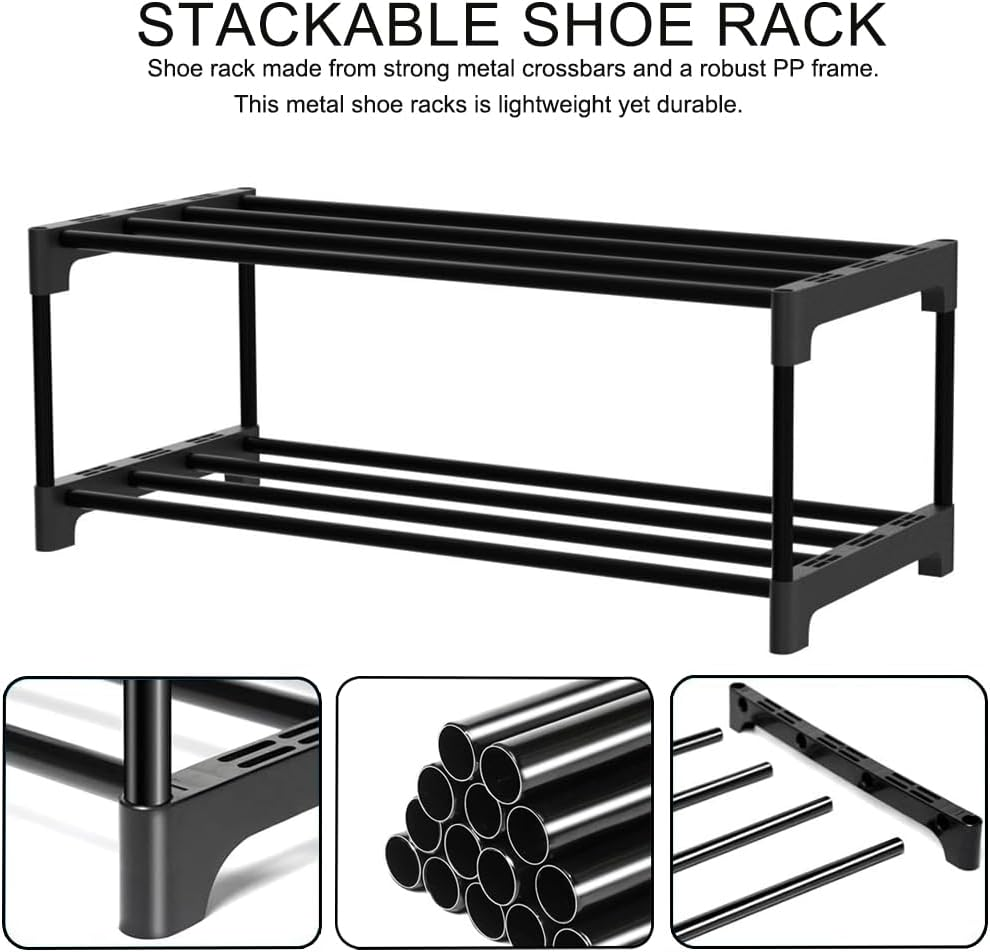 2 Tier Shoe Rack,Small Shoe Rack,Rustproof Coating Shoe Rack,Suitable for Dormitory,Rental House,Balcony,Hallway,Quick Assembly image number 1