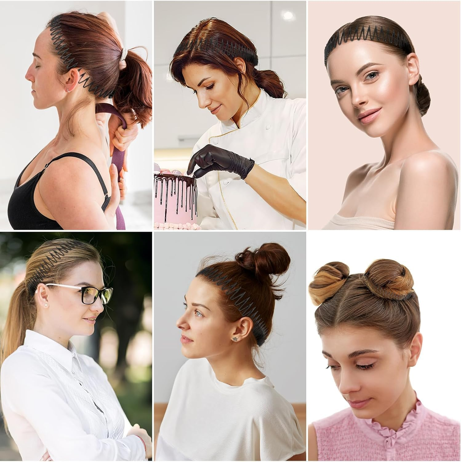 6Pc Stretch Comb Hair Band - Flexible Circle Comb Headband image number 4