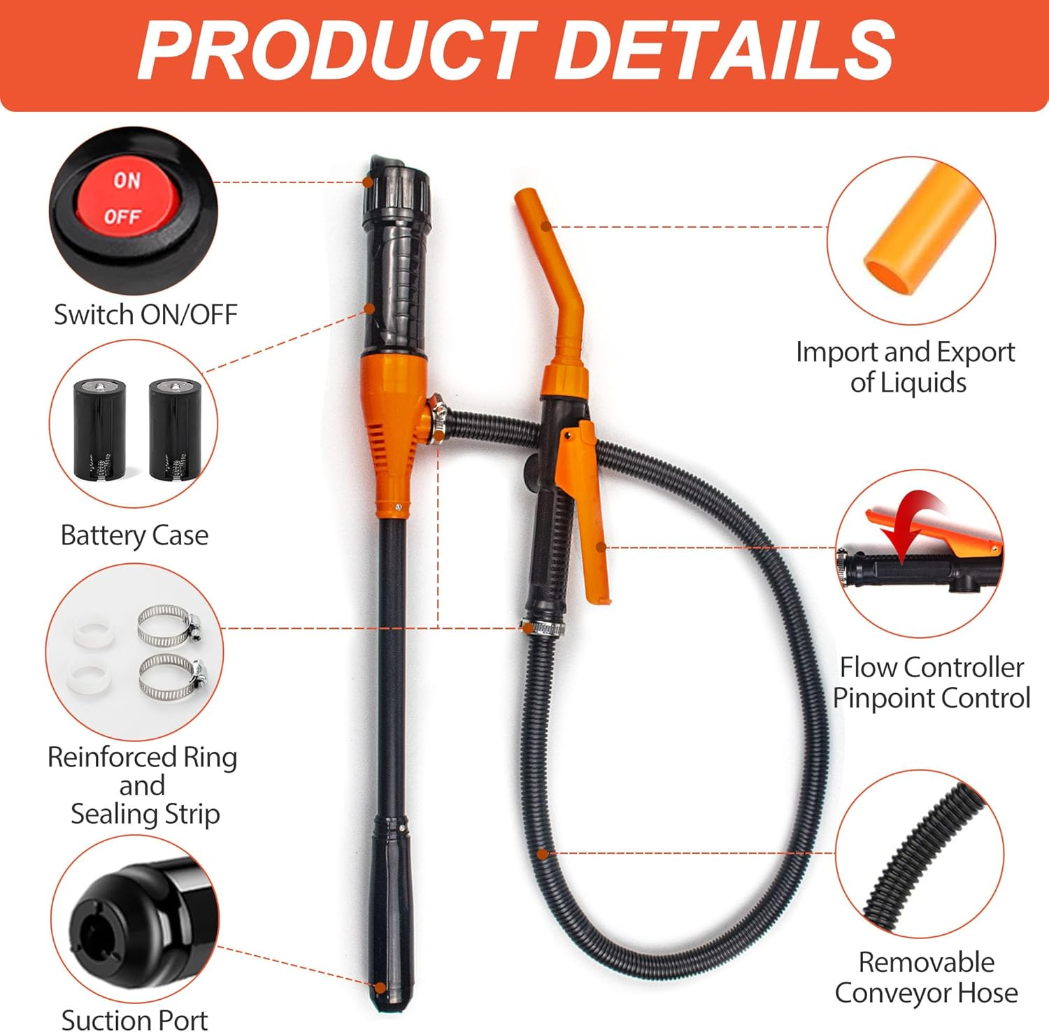 Portable Power Battery Fuel Pump Hand Held Electric Liquid Siphon Pump, Multi-Function Transfer Pump Portable for Fuel Water Diesel Gasoline image number 5