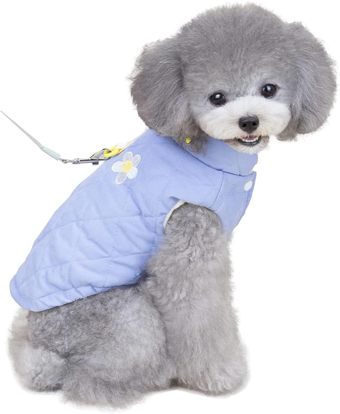 Dog Coat Cold Weather Coat Windproof Jacket Warm Dog Sweater Winter Thick Clothes Thick Vest Flower Tank Top Dog Coat for Small Dog Medium Cat (Blue, S) image number 1