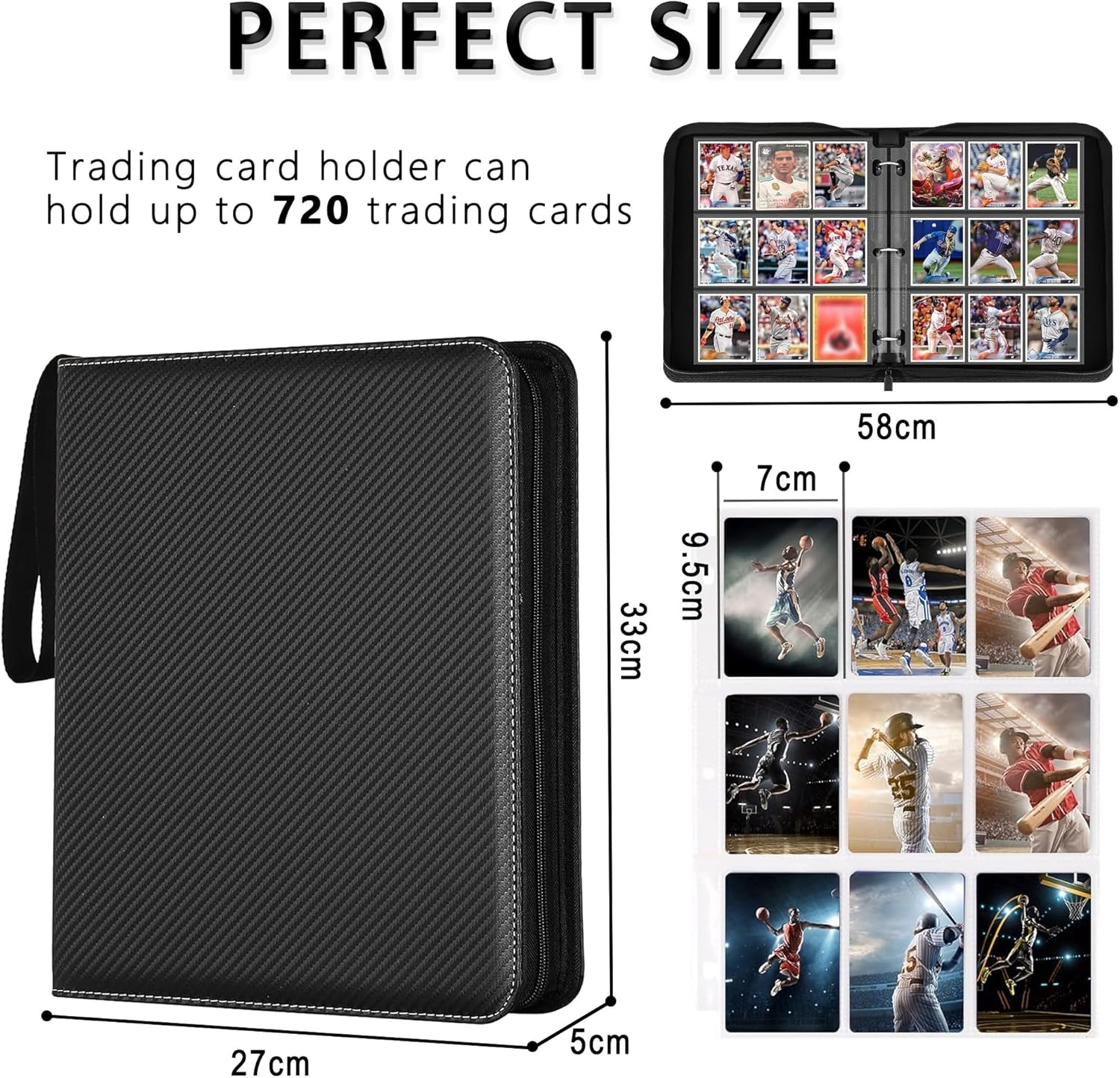 9 Pocket Trading Card Binder, 720 Double Sided Pockets PU Collection Binder, Premium PKMN Trading Card Holder, Card Folder for MTG, TCG, Sports Cards, Game Cards image number 6
