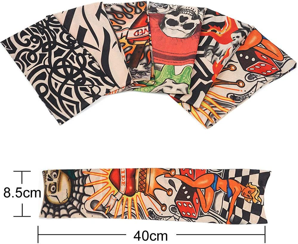 6 Pack Temporary Tattoo Arm Sleeves Arts Fake Slip on Arm Sunscreen Sleeves Body Art Stockings Protector - Designs Tribal, Tiger, Dragon, Skull, and Etc Unisex Stretchable Cosplay Accessories image number 2