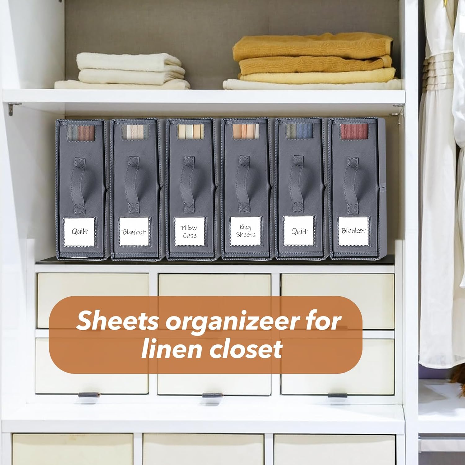 Linen Storage Bag, Bed Sheet Organiser with Handle, 6 Pack King Size Foldable Storage Box for Wardrobe, under Bed Storage | Premium Organiser with Clear Window & Labels for Home Storage & Organisation image number 1