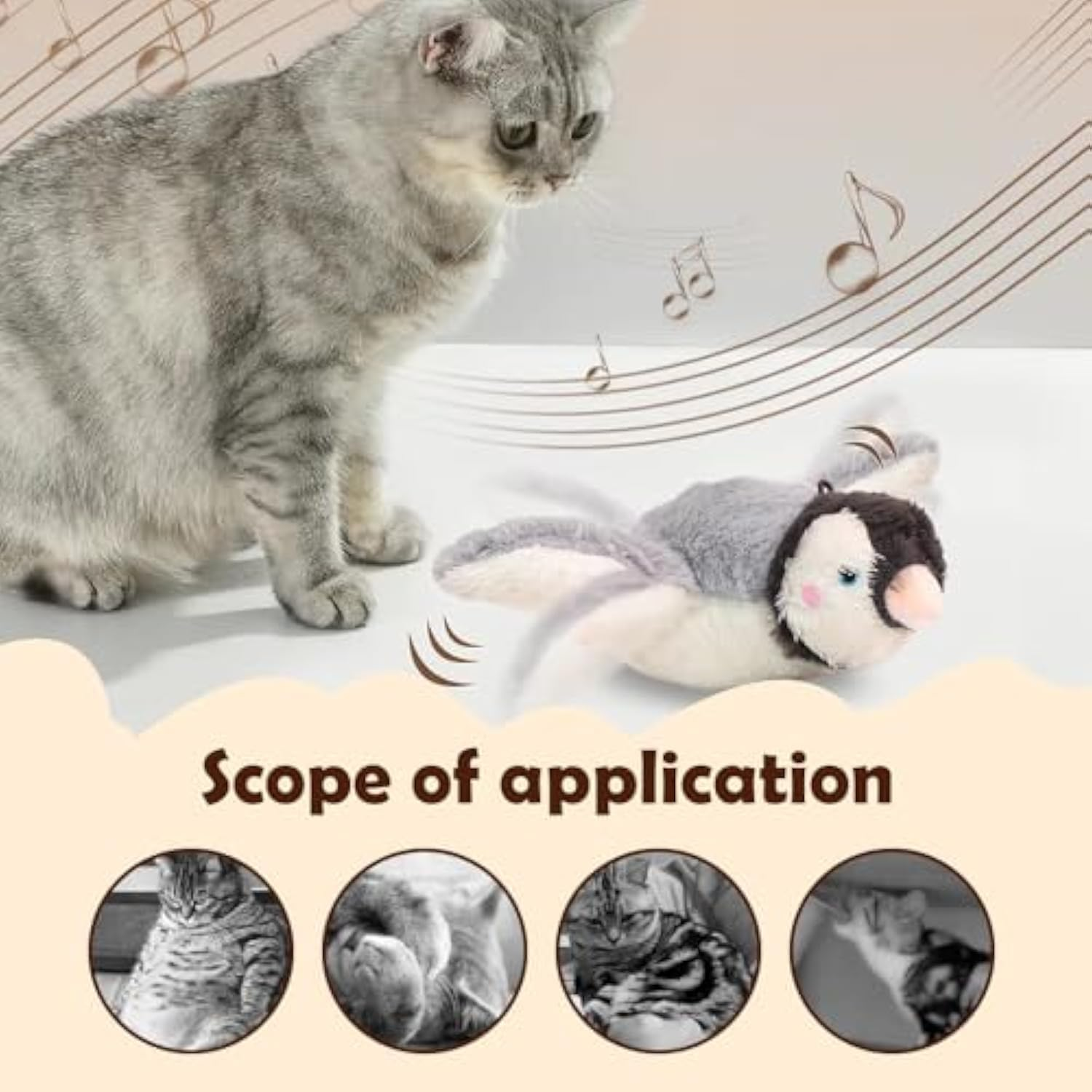 Interactive Flapping Bird Cat Toy with Chirping Sounds, Plush Flying Bird Toy for Indoor Cats (3#) image number 3