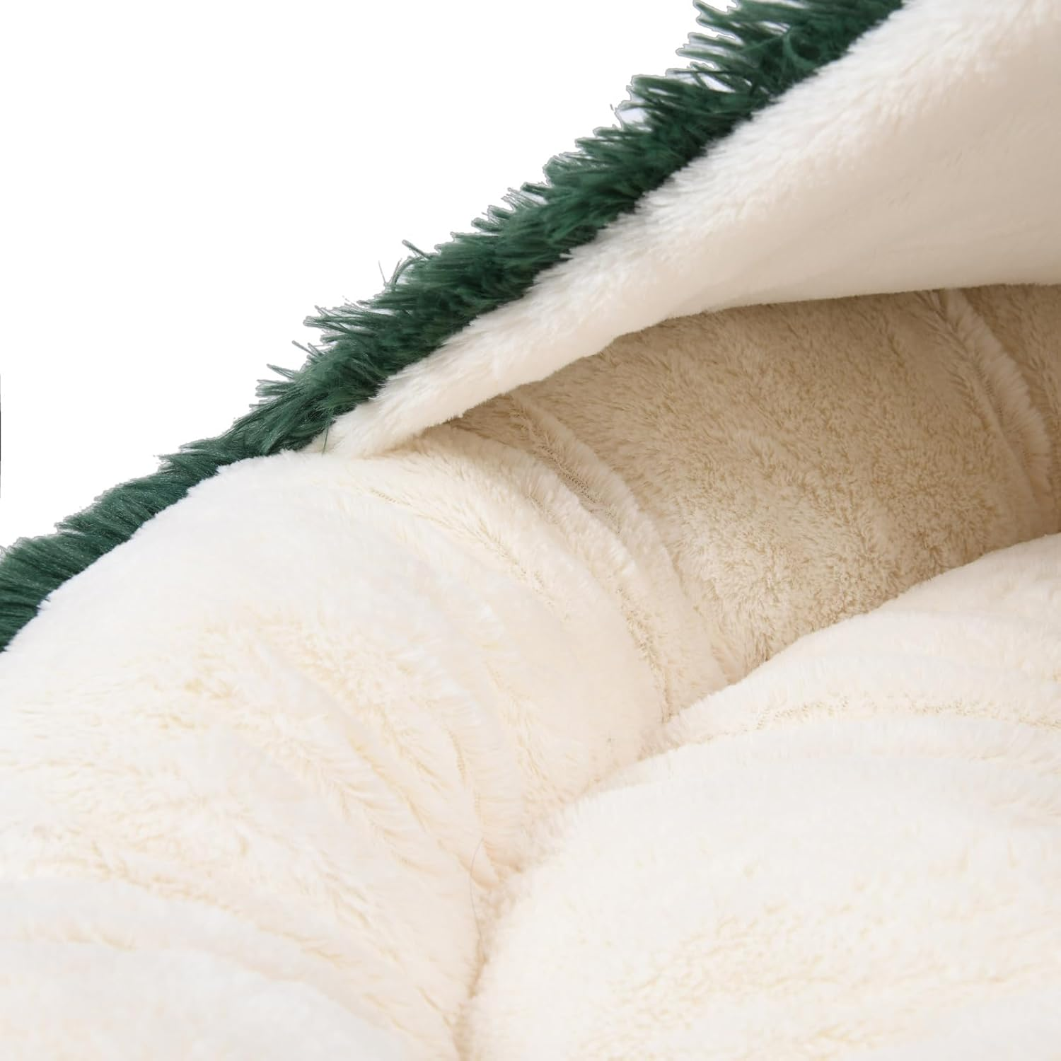 Charlies Snookie Calming Hooded Faux Fur Calming Dog Bed Unique Calming Calming Hooded Design Anti-Anxiety Vegan Base Filling Is 100% Recycled Polyester Eden Green - Large 90X90X25Cm image number 3