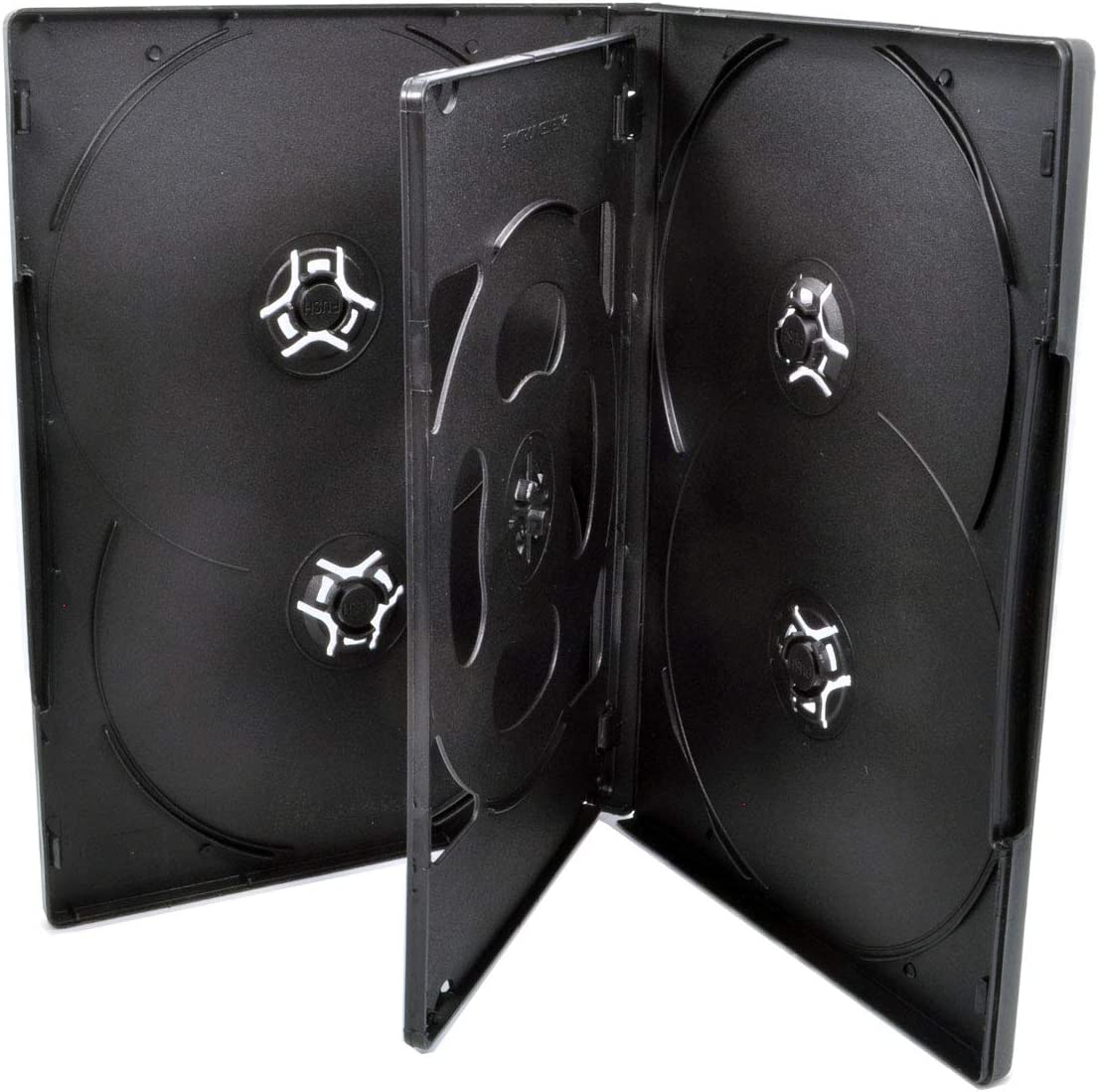 Maxtek 10 Pack Standard 14Mm Black Six (6) Disc DVD Cases with Double Sided Flip Tray and Outter Clear Sleeve